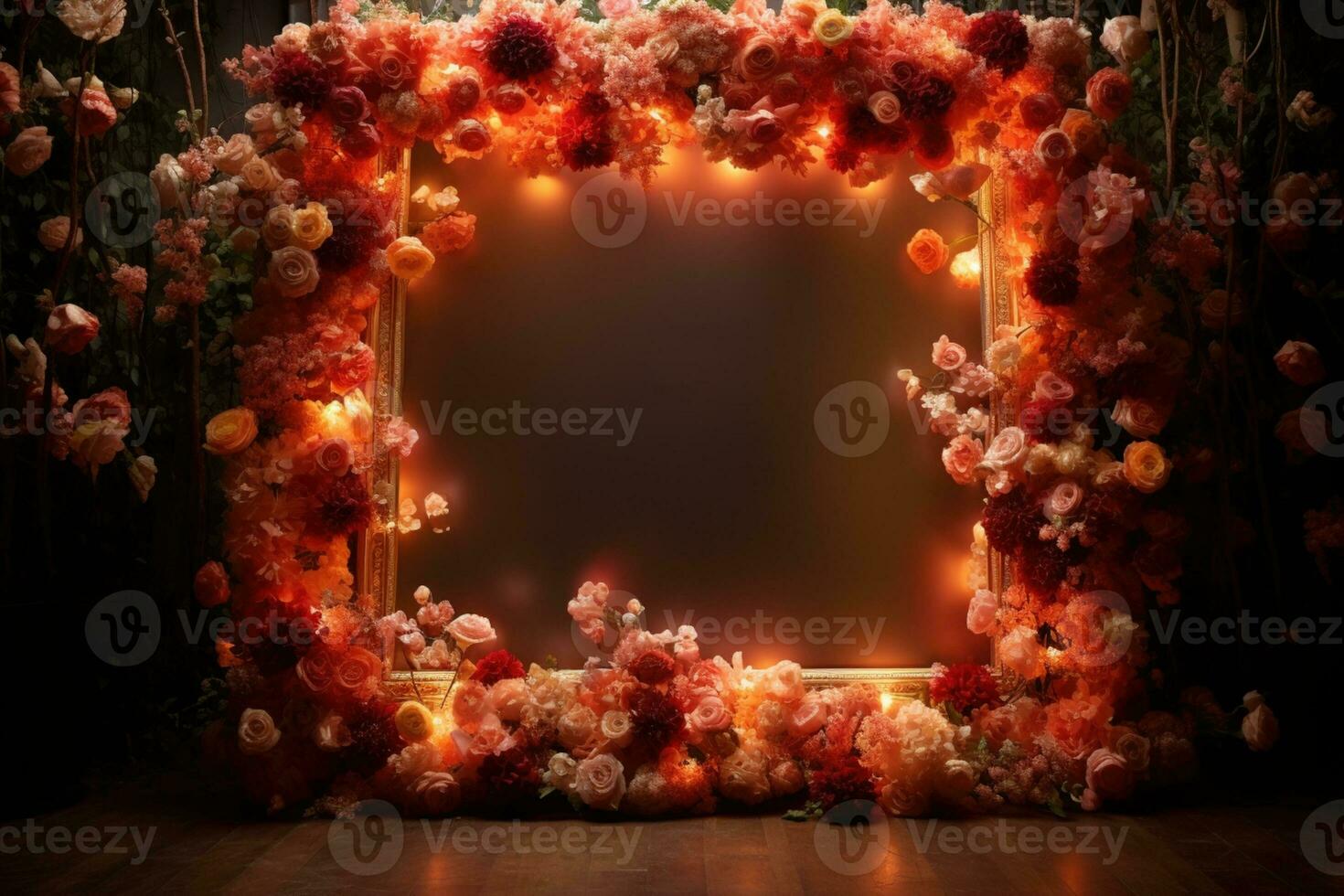 AI Generated flowers on dark background with copy space photo