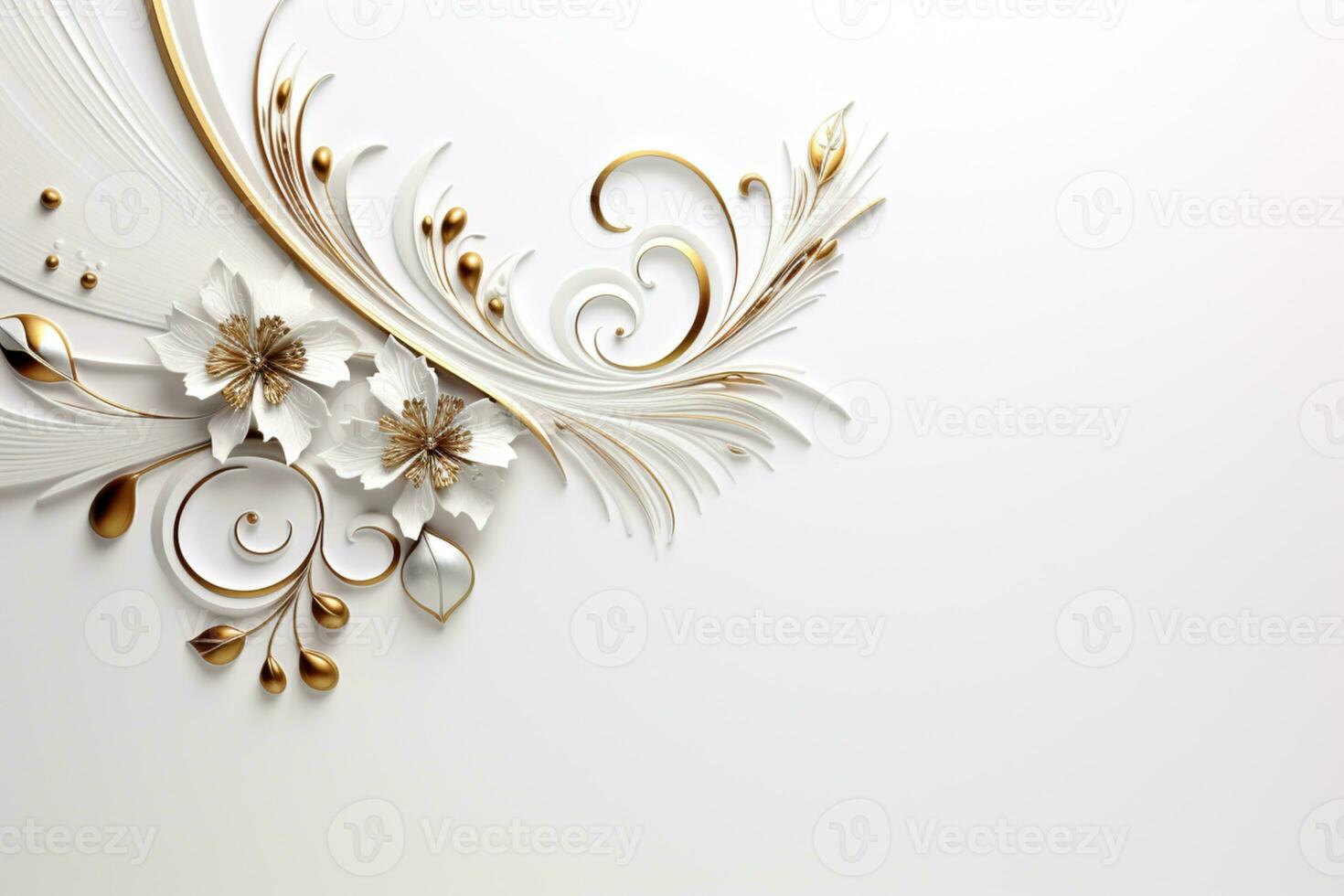 AI Generated luxury golden ornaments on white photo