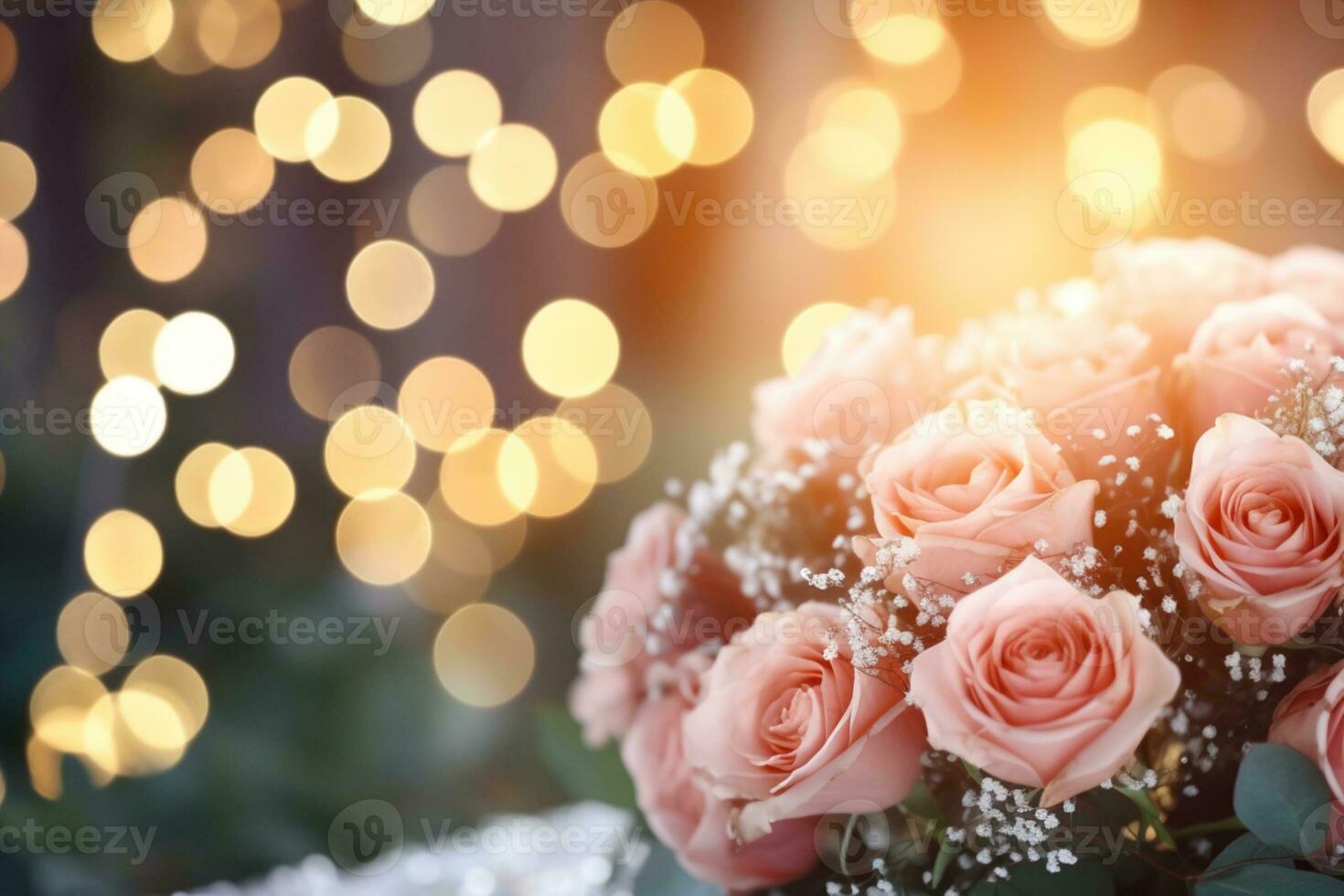 AI Generated Flower Background with Bokeh Lights and Copy Space photo