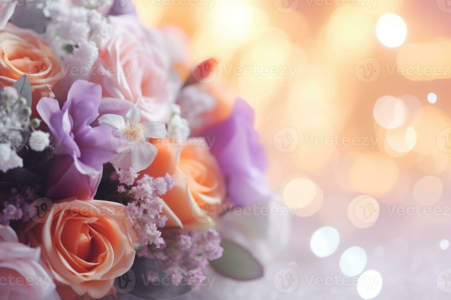 AI Generated Flower Background with Bokeh Lights and Copy Space photo