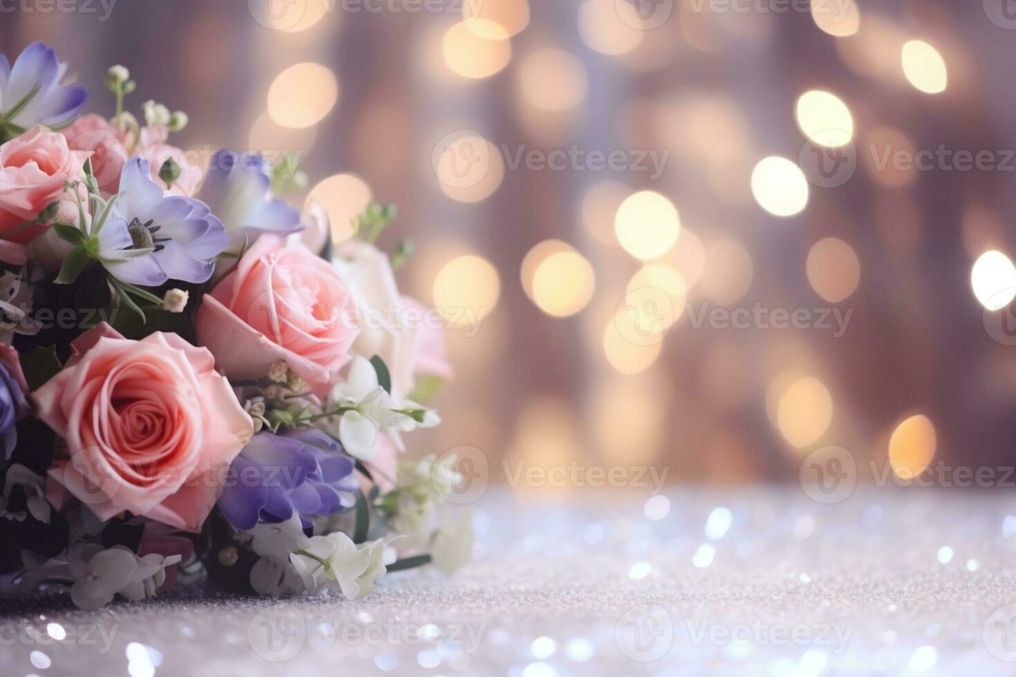 AI Generated Flower Background with Bokeh Lights and Copy Space photo