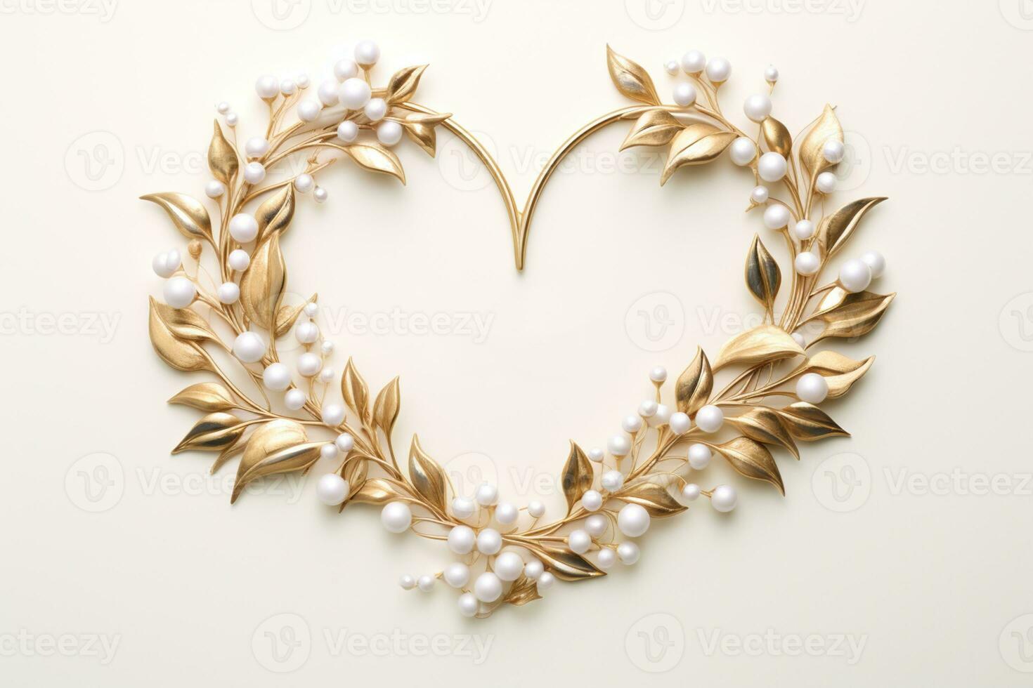 AI Generated golden heart on white photo