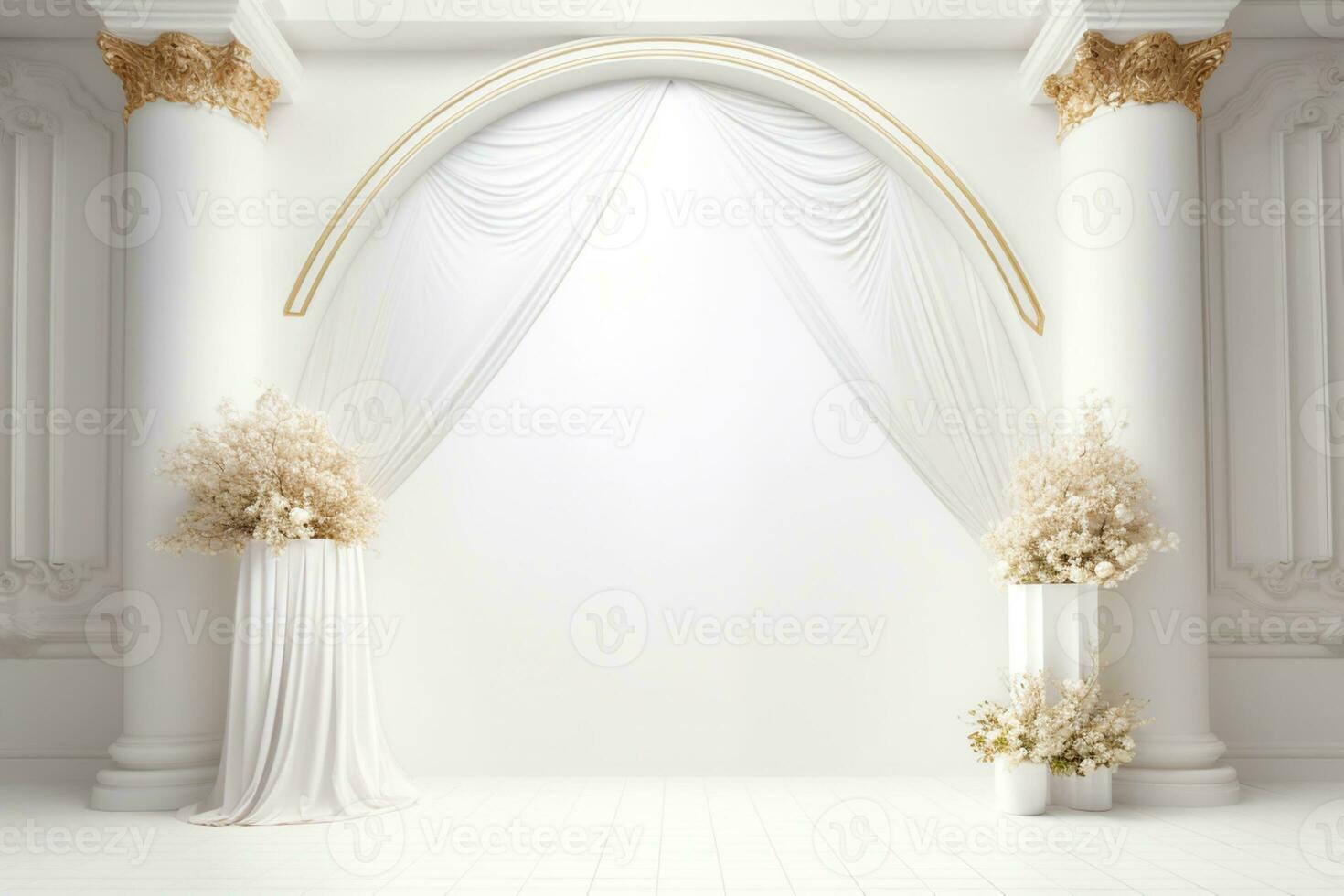 AI Generated wedding arch in white photo