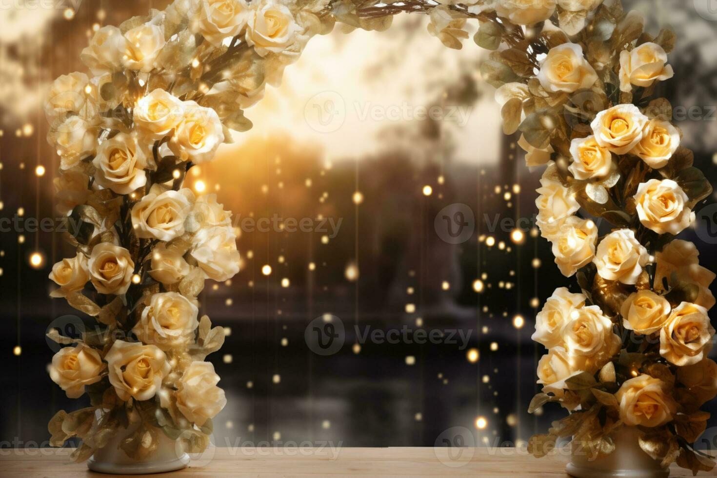 AI Generated Golden Flower Arch with Copy Space photo