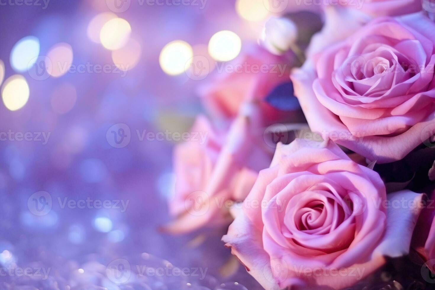 AI Generated Flower Background with Bokeh Lights and Copy Space photo