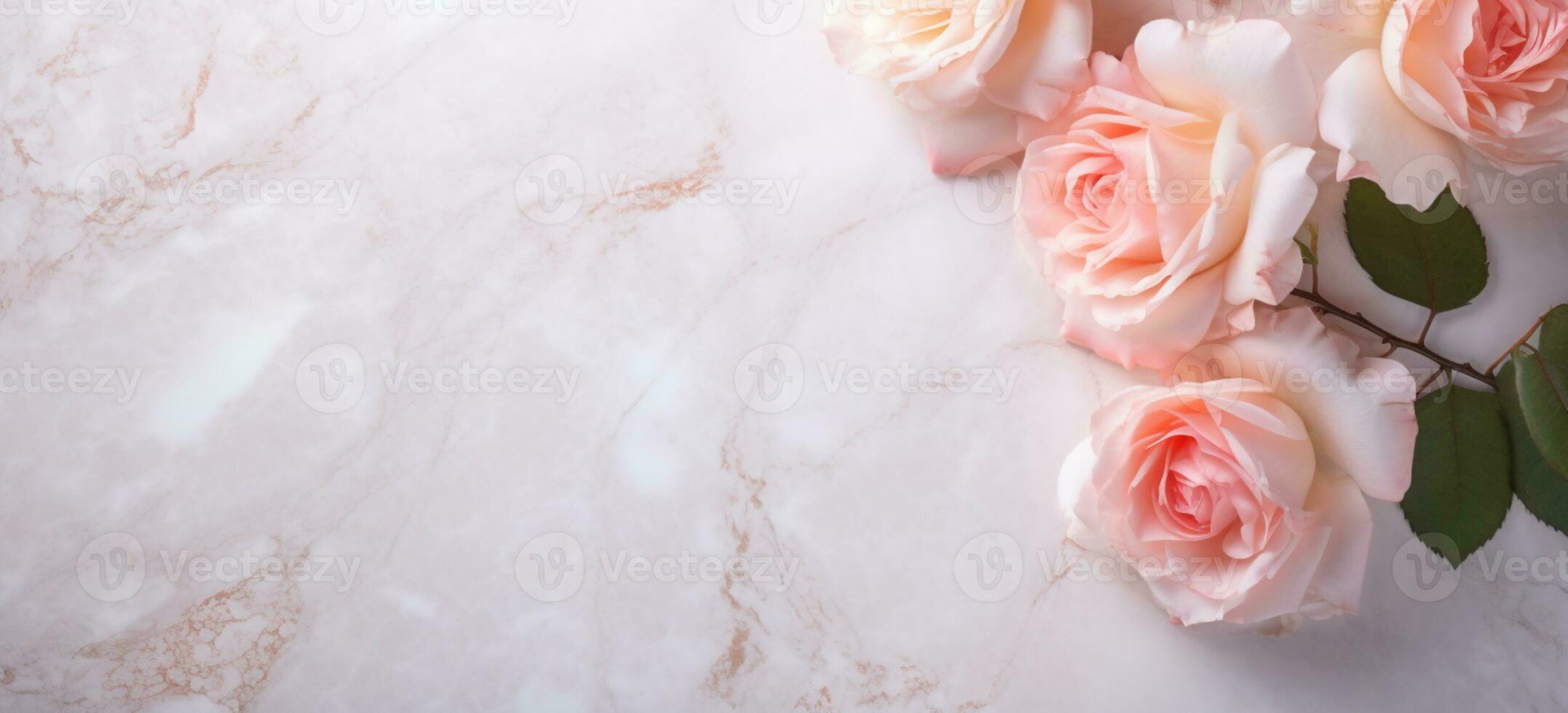 AI Generated Roses on Marble with Copy Space photo