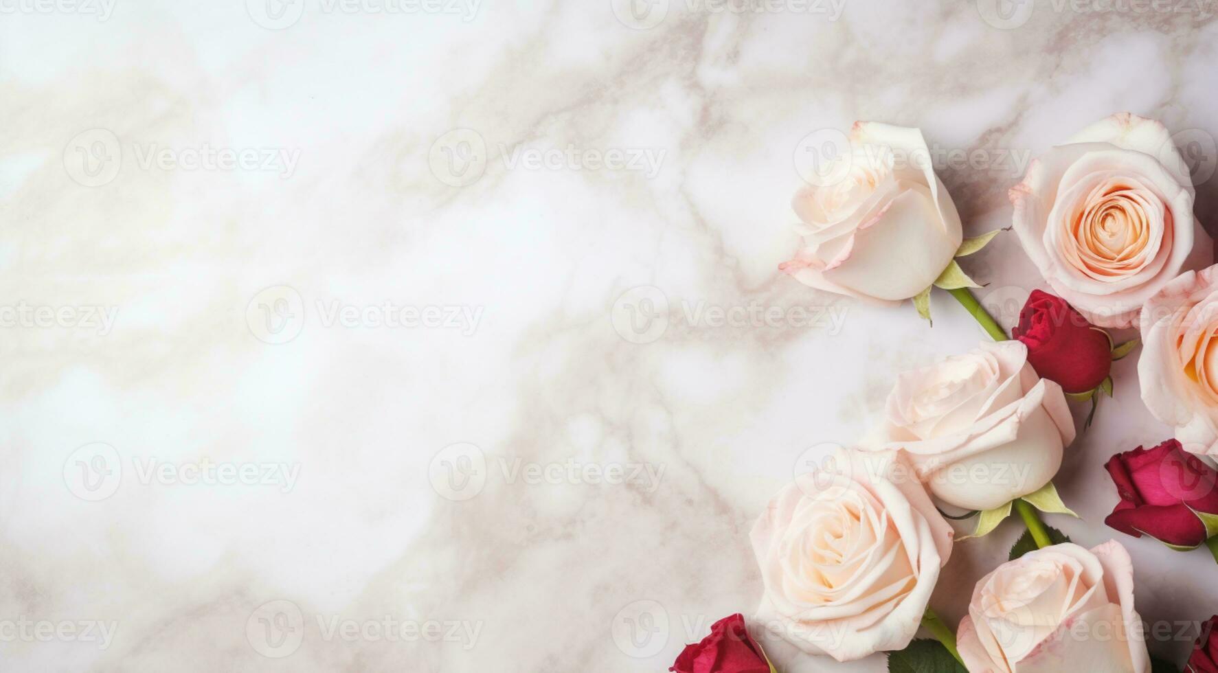 AI Generated Roses on Marble with Copy Space photo