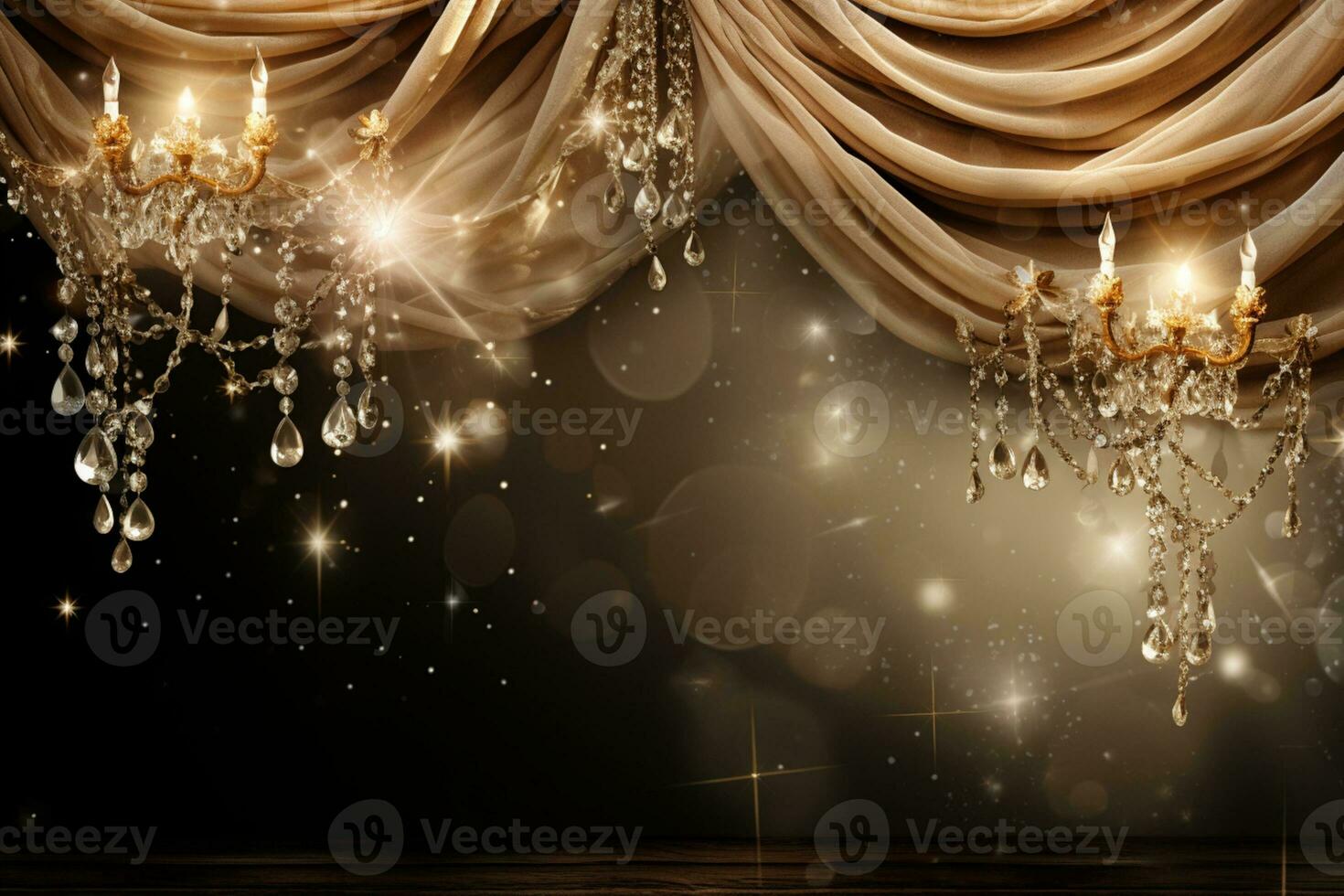 AI Generated chandelier glowing on dark background photo