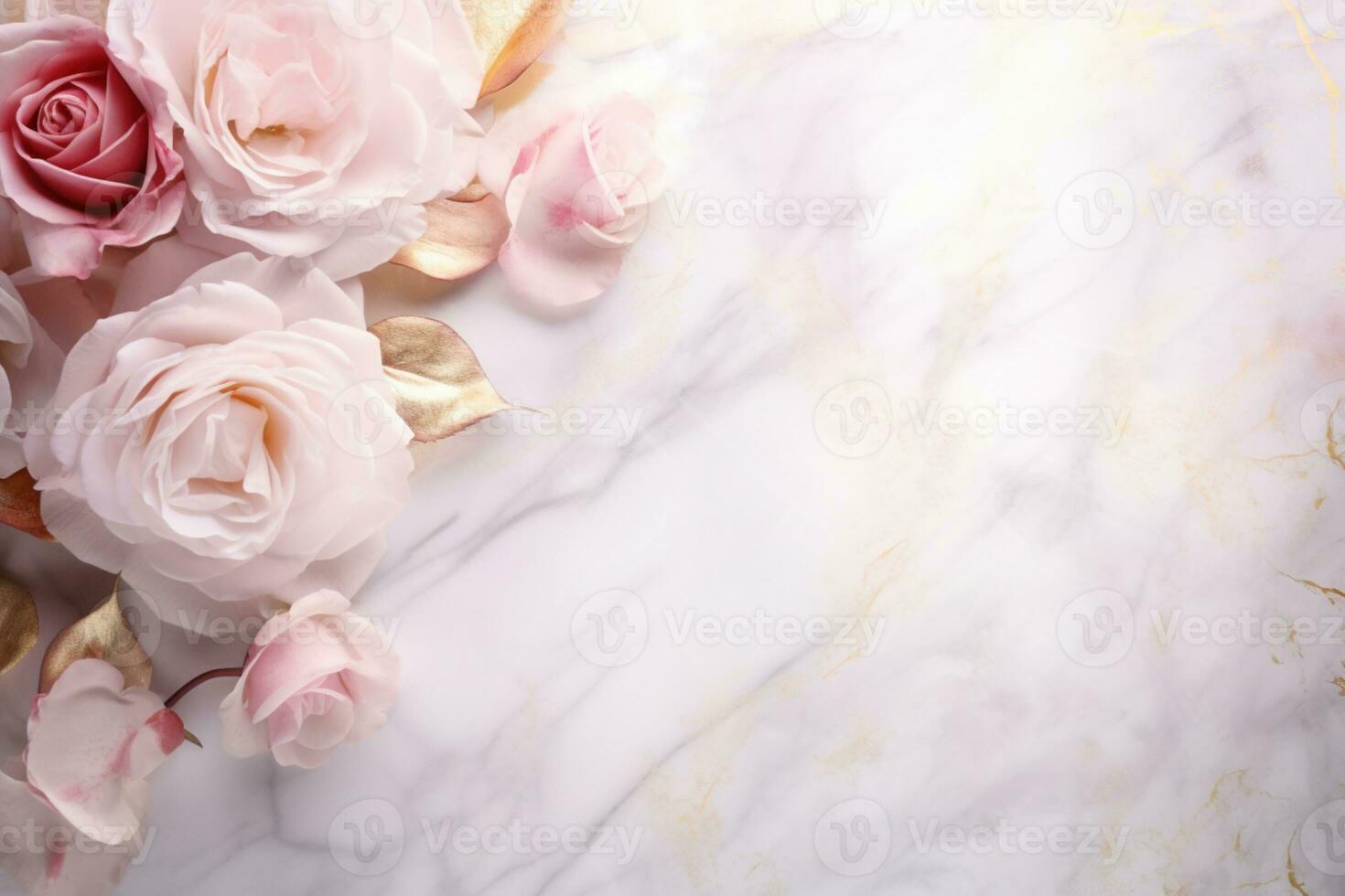 AI Generated Roses on Marble with Copy Space photo