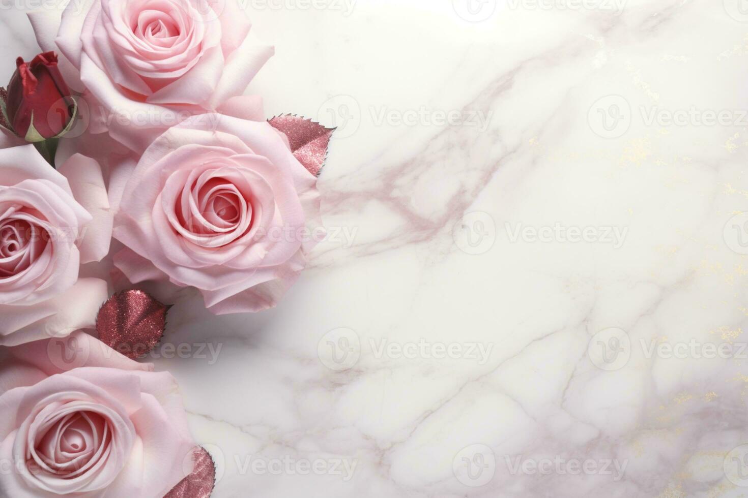 AI Generated Roses on Marble with Copy Space photo