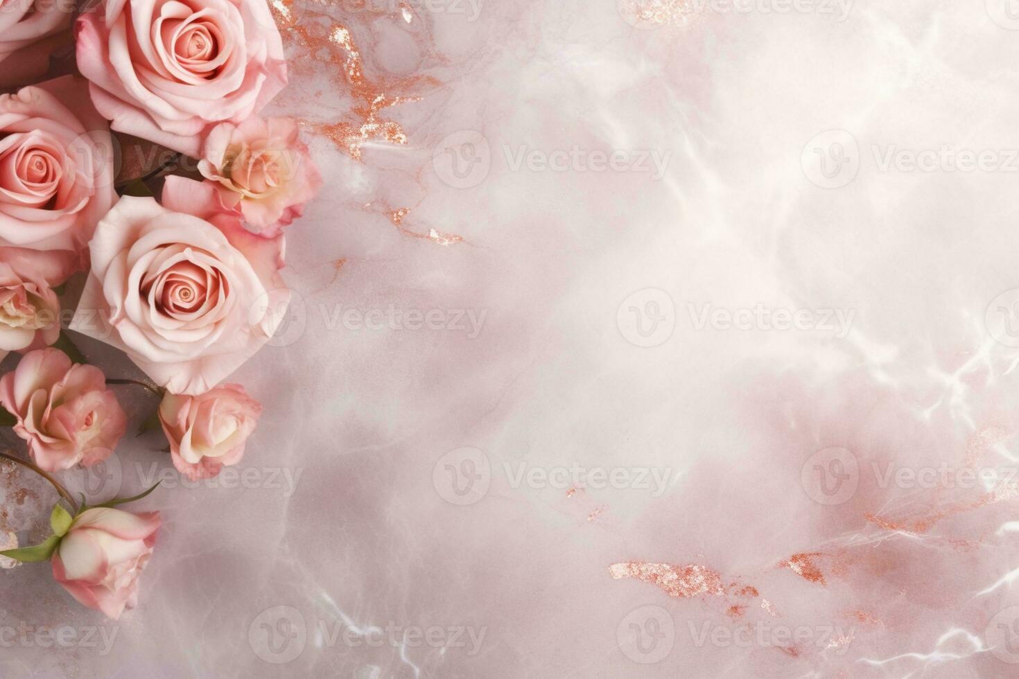 AI Generated Roses on Marble with Copy Space photo