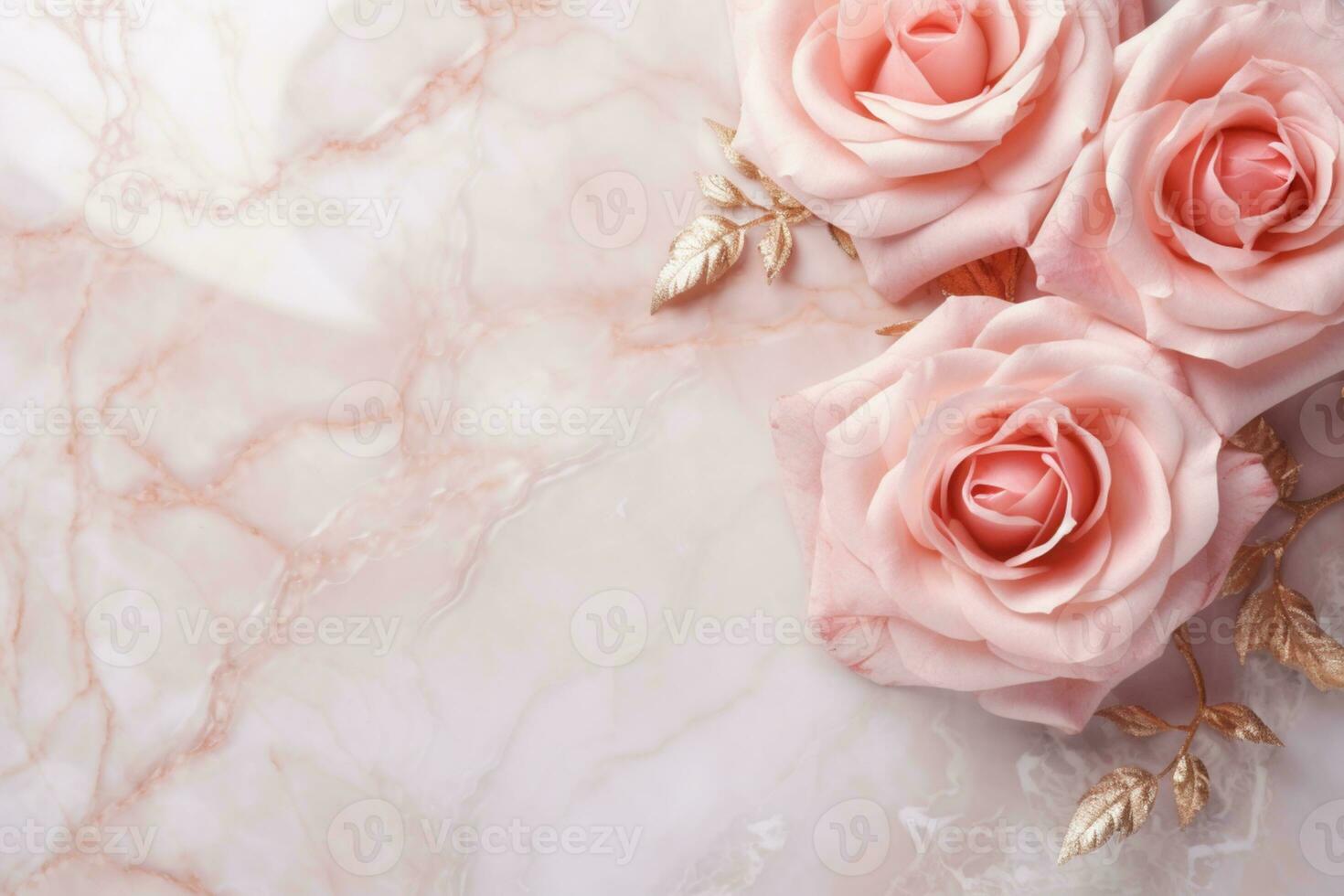 AI Generated Roses on Marble with Copy Space photo