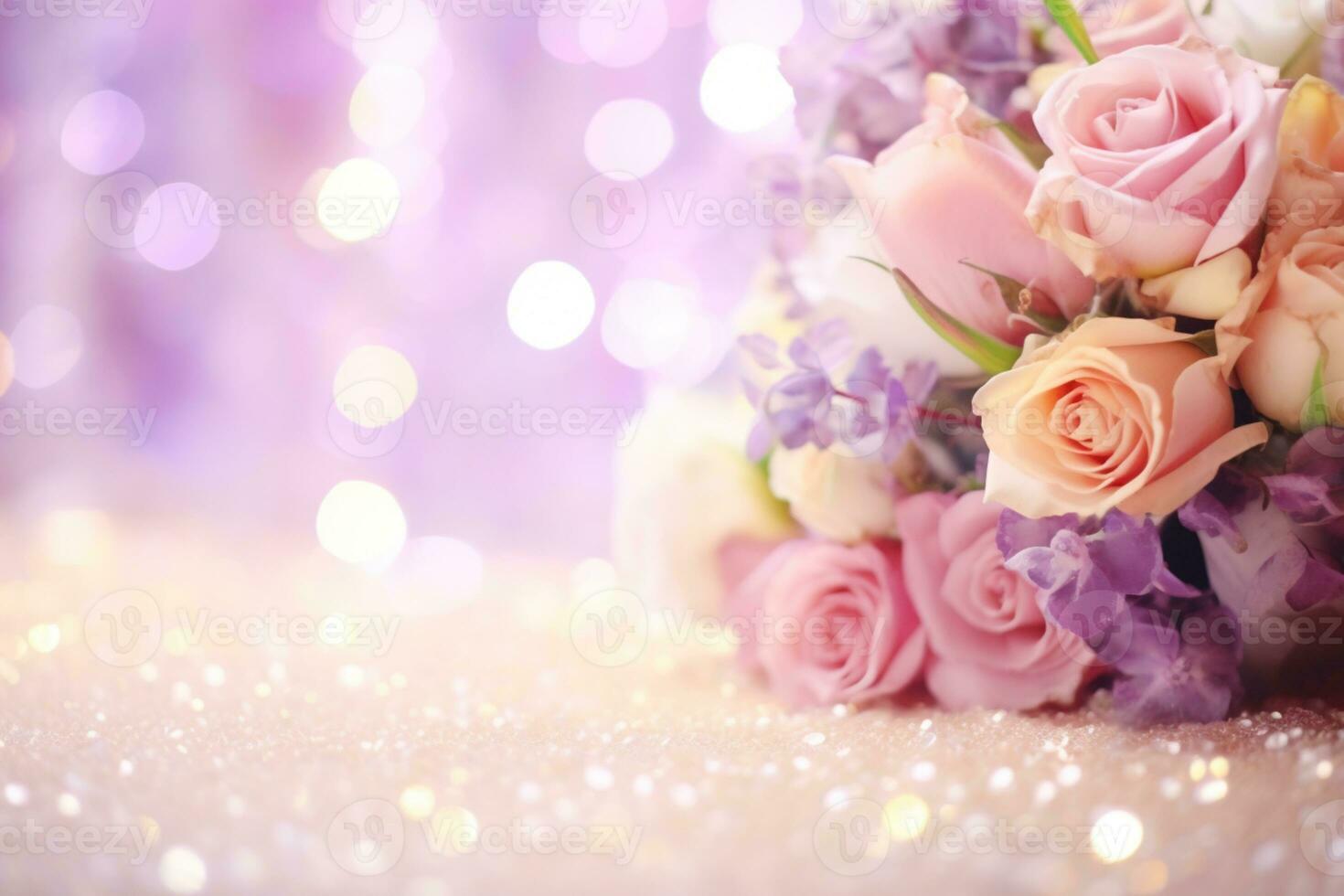 AI Generated Flower Background with Bokeh Lights and Copy Space photo