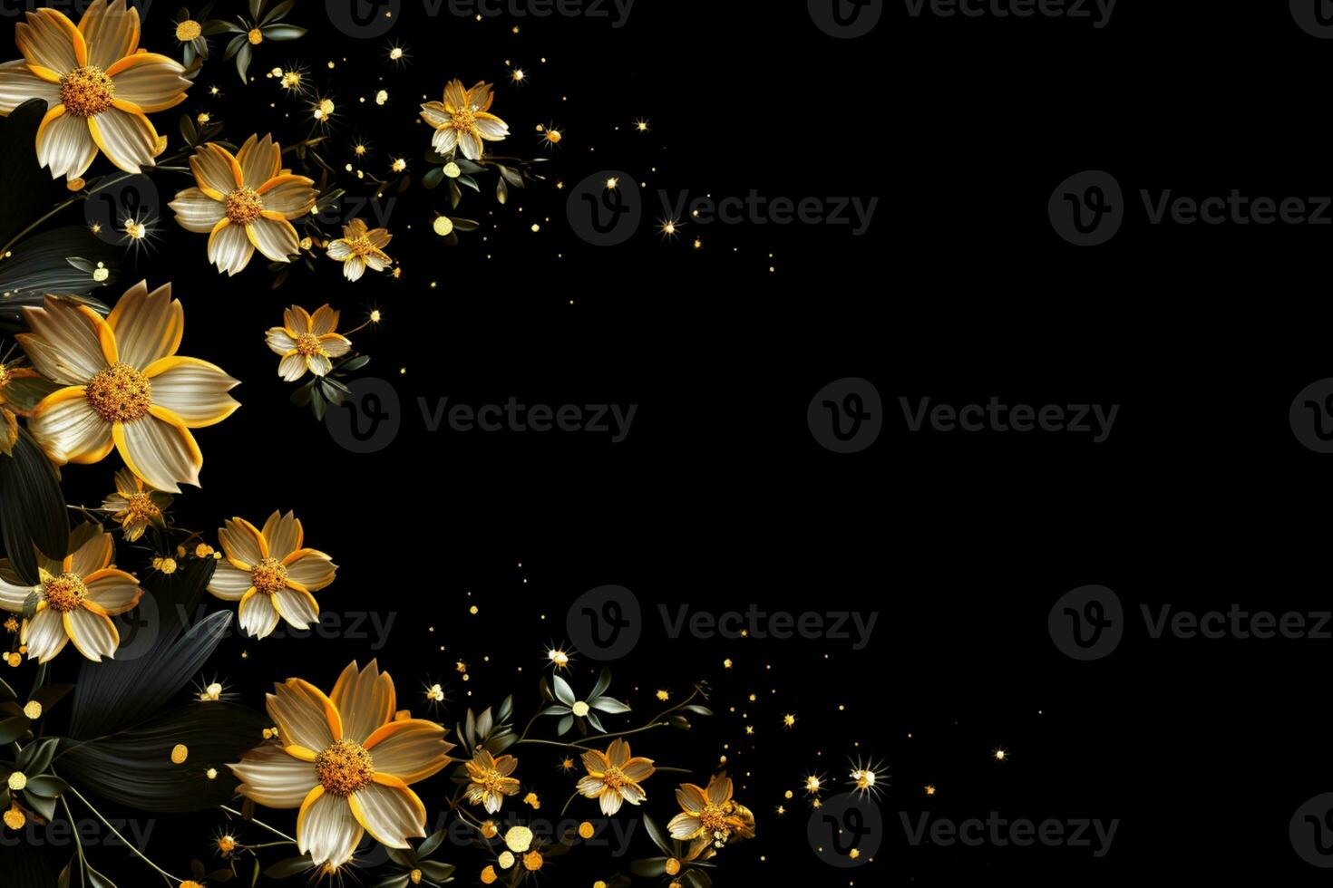 AI Generated flowers on dark background with copy space photo