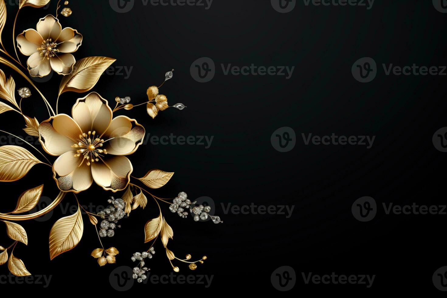AI Generated luxury golden ornaments on black photo