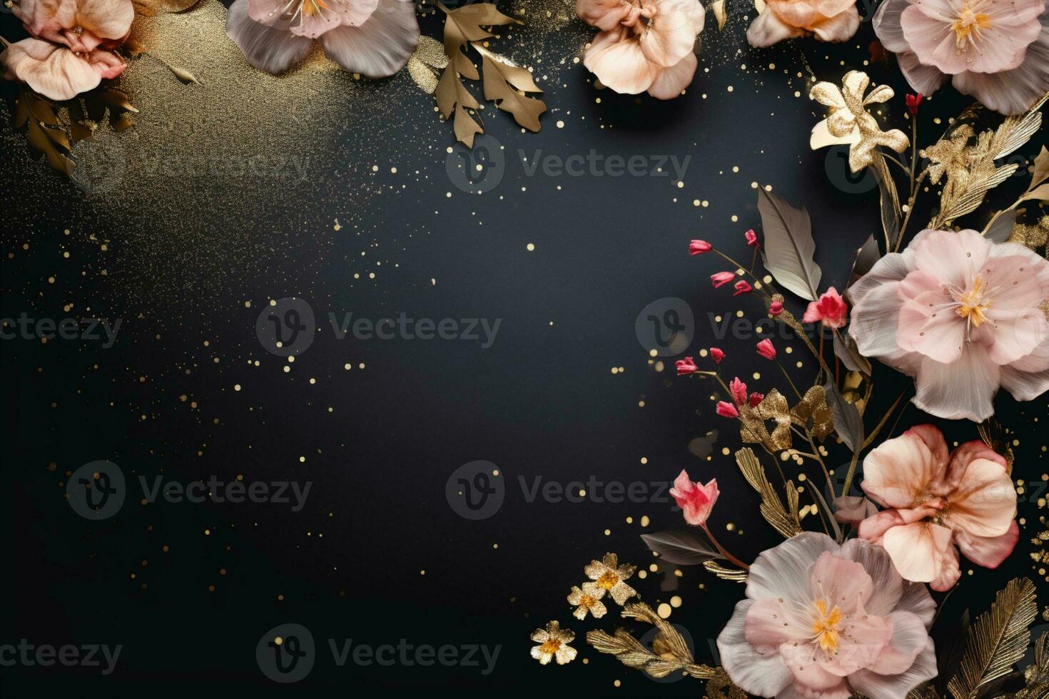 AI Generated flowers on dark background with copy space photo