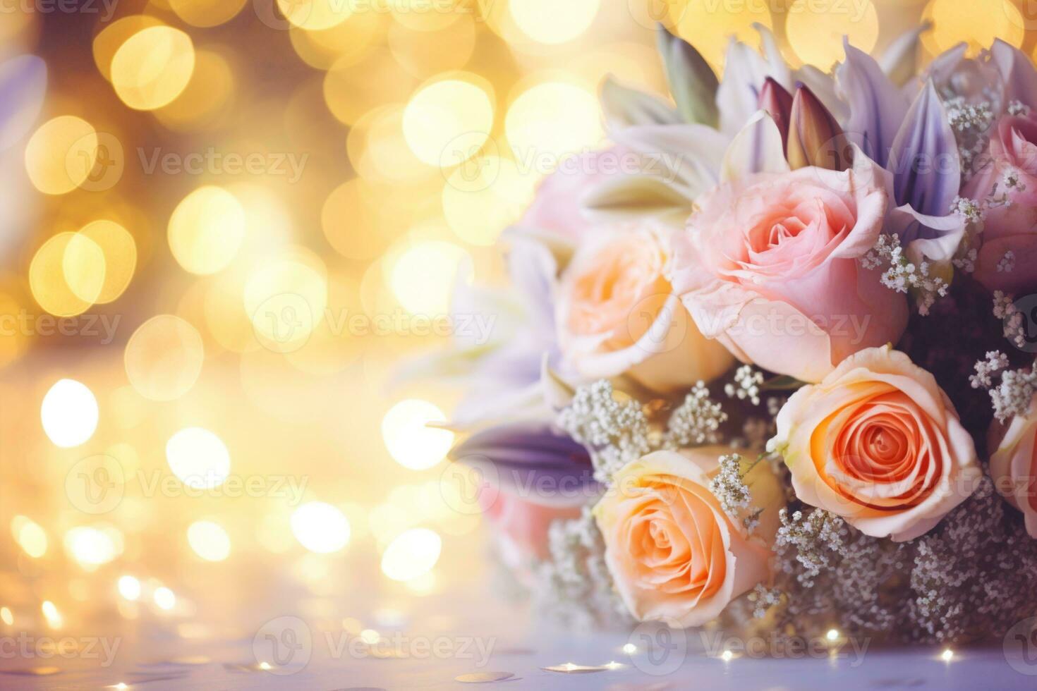 AI Generated Flower Background with Bokeh Lights and Copy Space photo