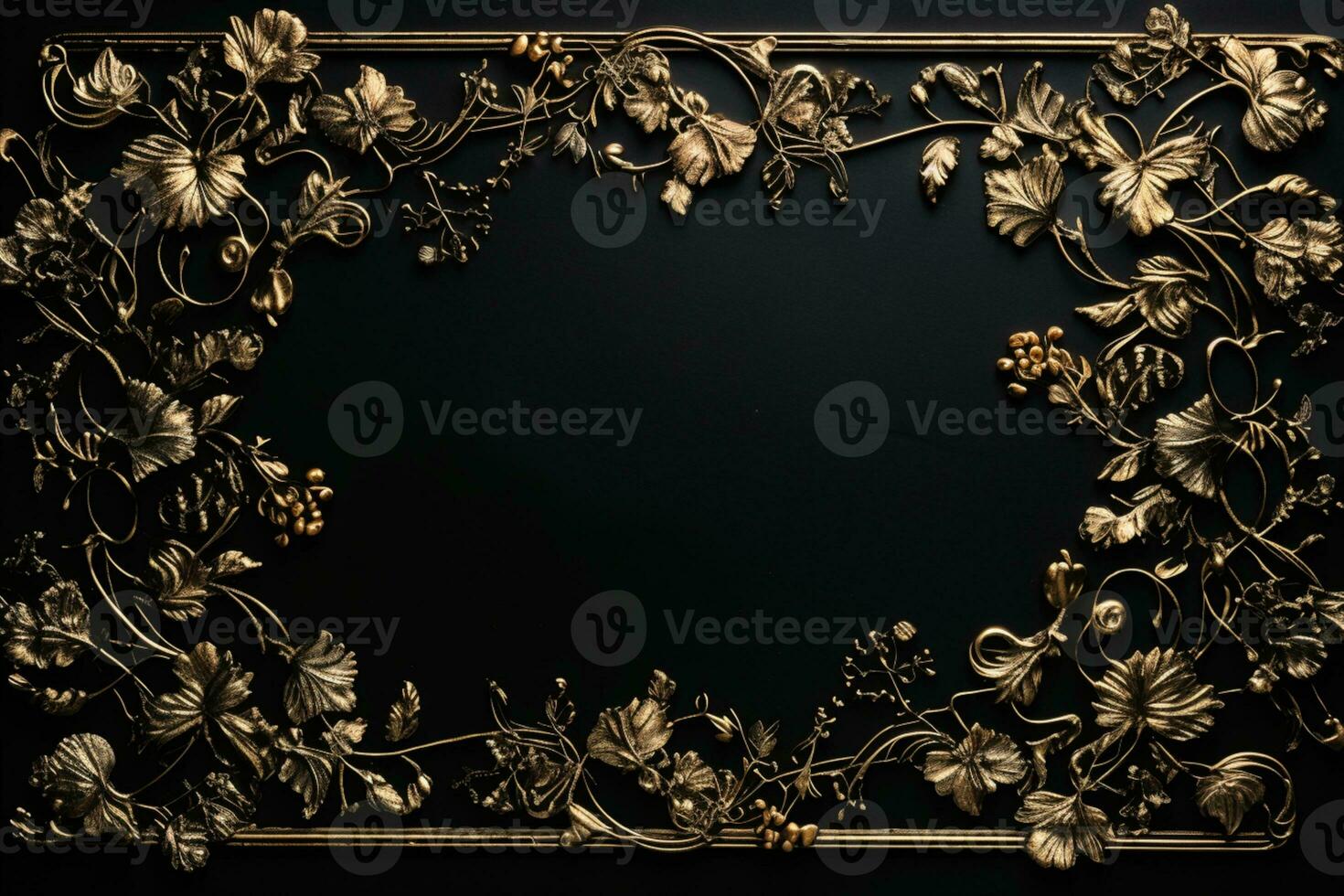AI Generated luxury golden ornaments on black photo