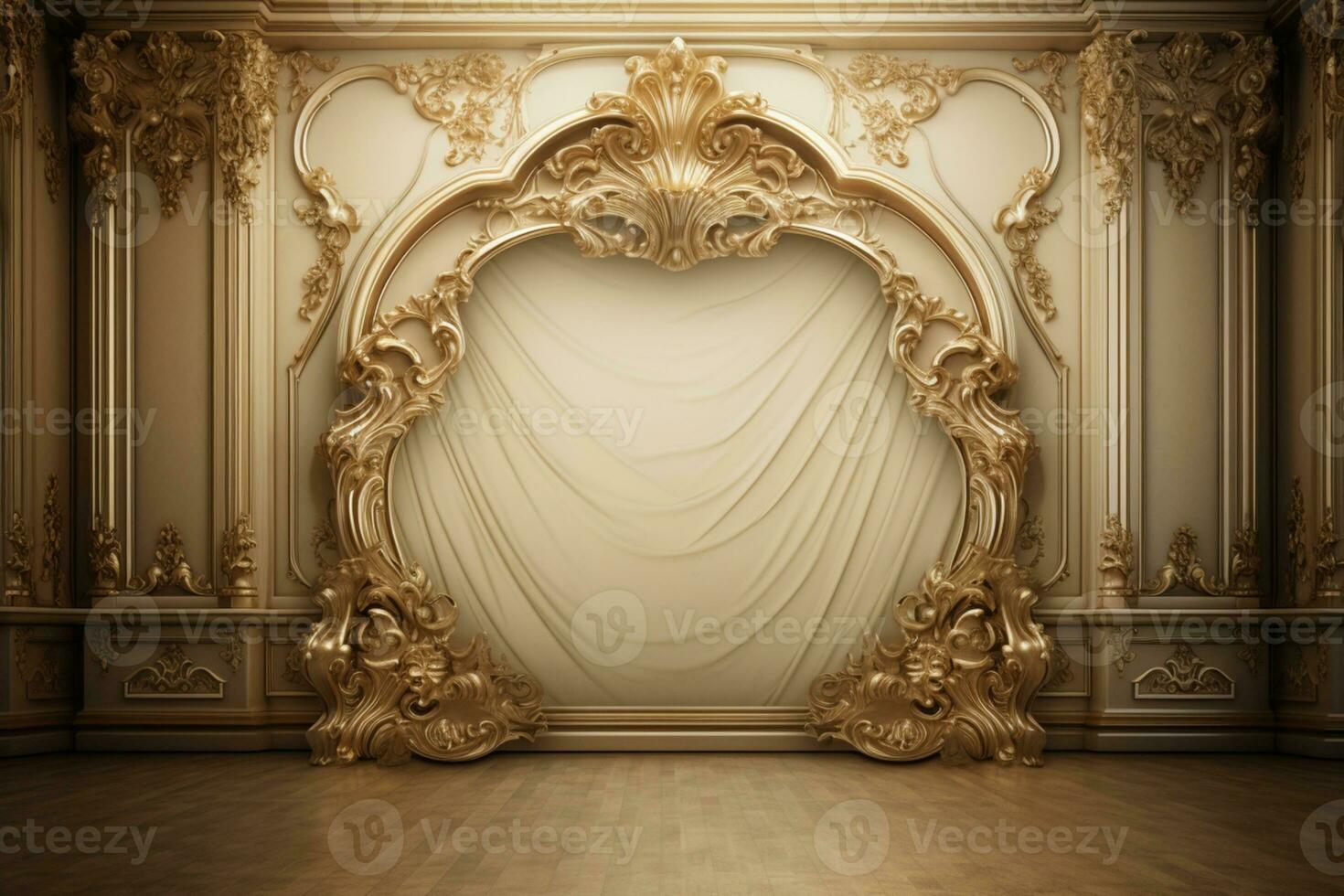 AI Generated Golden Frame Design with copy space photo