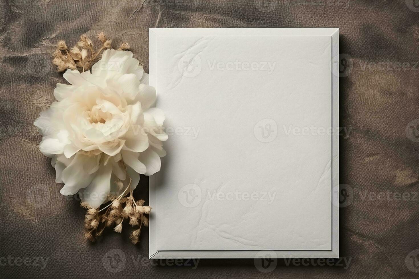 AI Generated blank wedding card with flowers photo