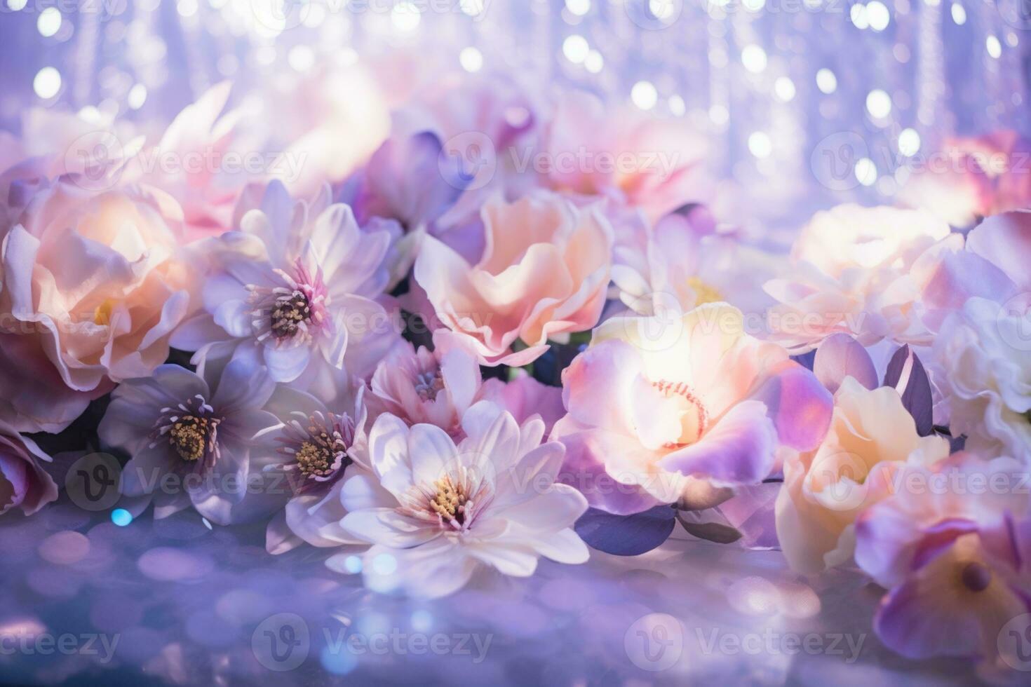 AI Generated Flower Background with Bokeh Lights and Copy Space photo