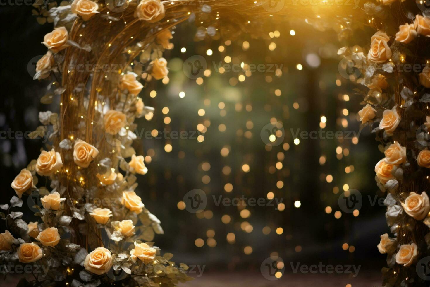 AI Generated Golden Flower Arch with Copy Space photo