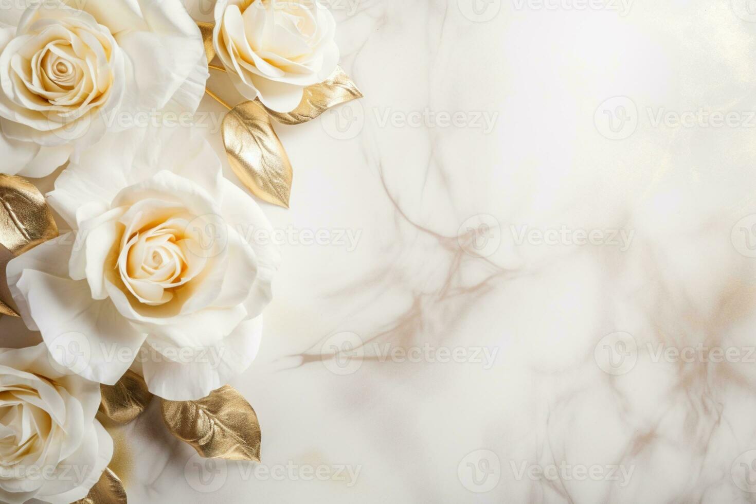 AI Generated Roses on Marble with Copy Space photo