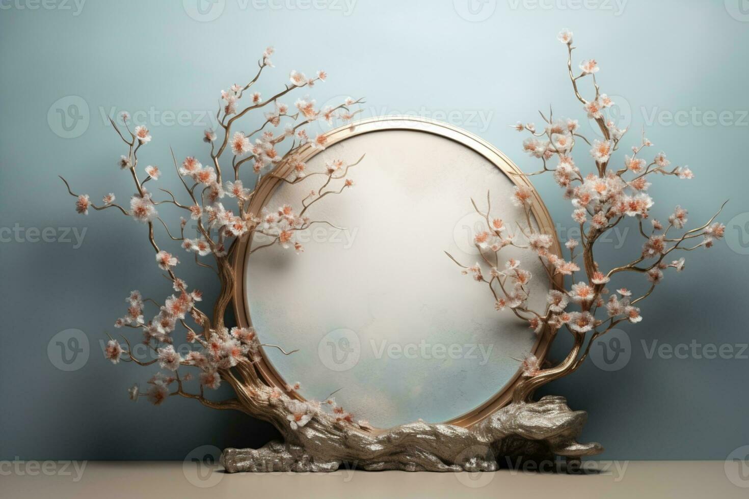 AI Generated circular frame with flowers photo