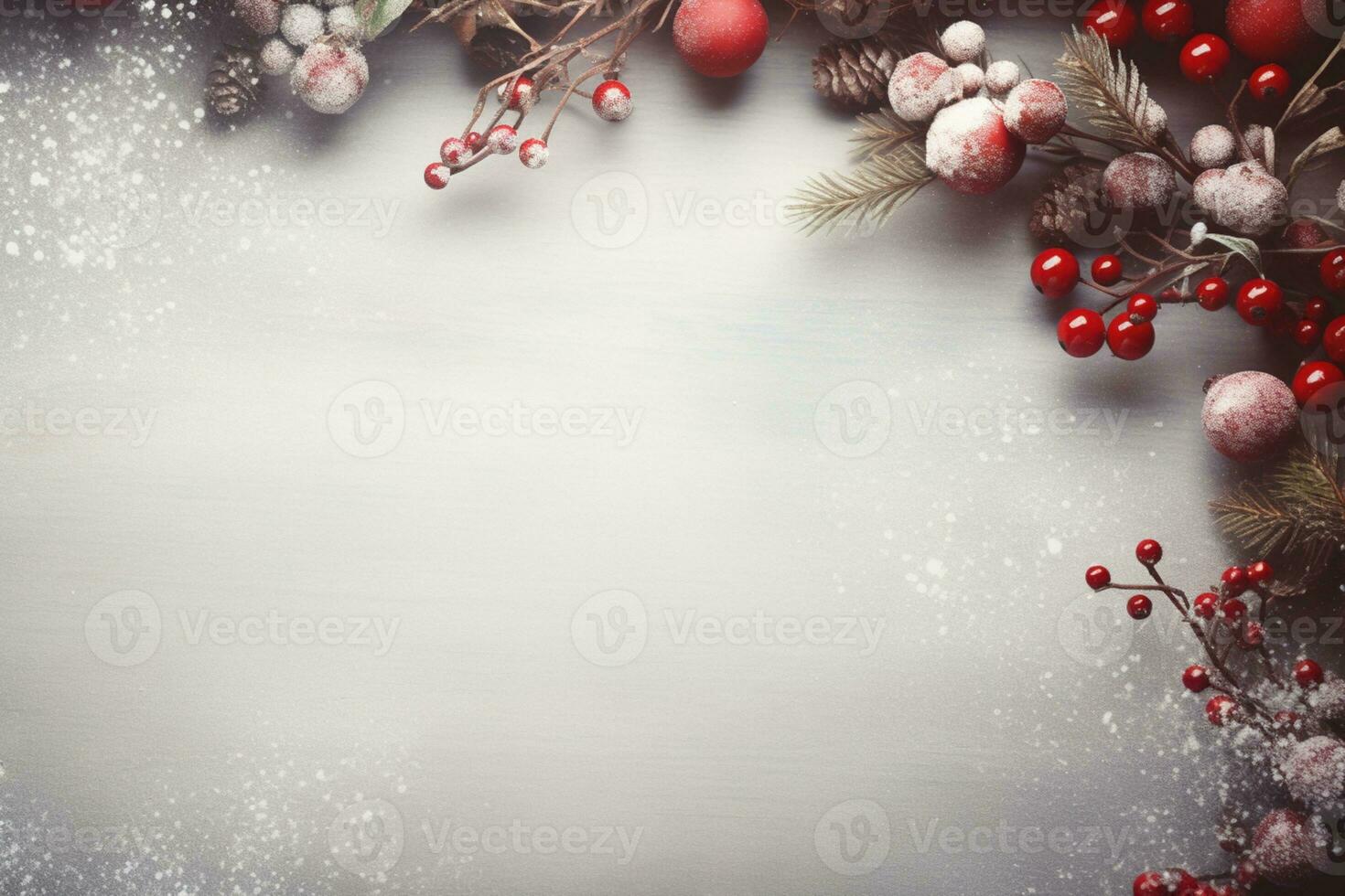 AI Generated Winter Christmas background with copy space photo