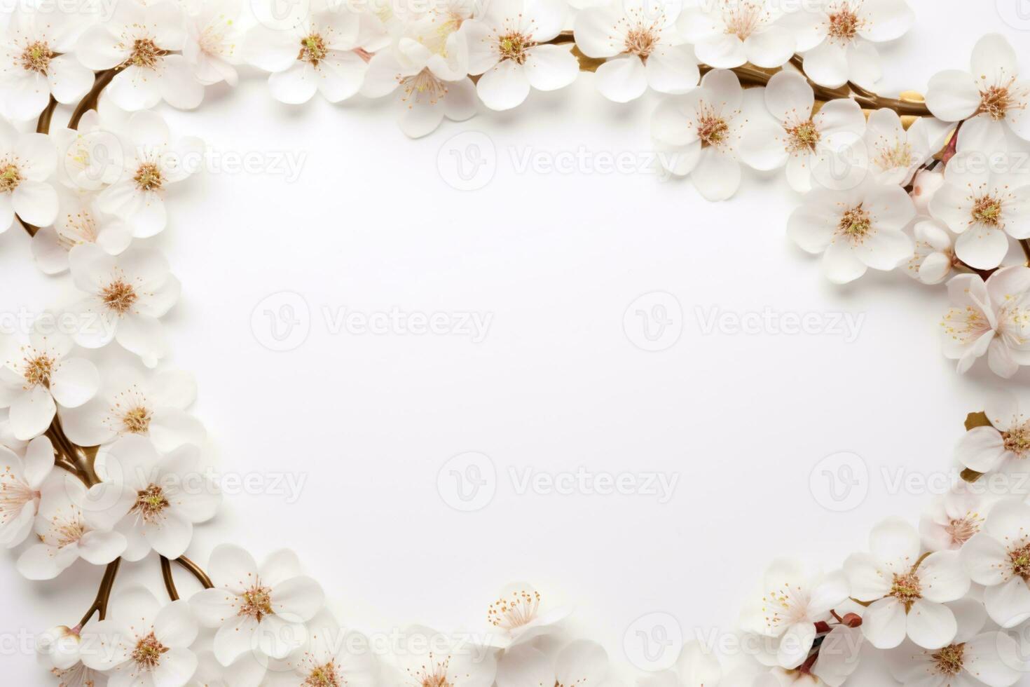 AI Generated flower frame on white with copy space photo