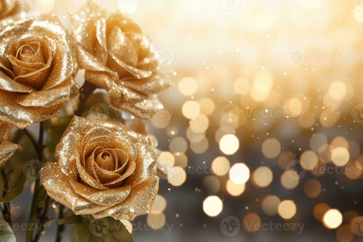 AI Generated Golden Flower Background with Copy Space photo