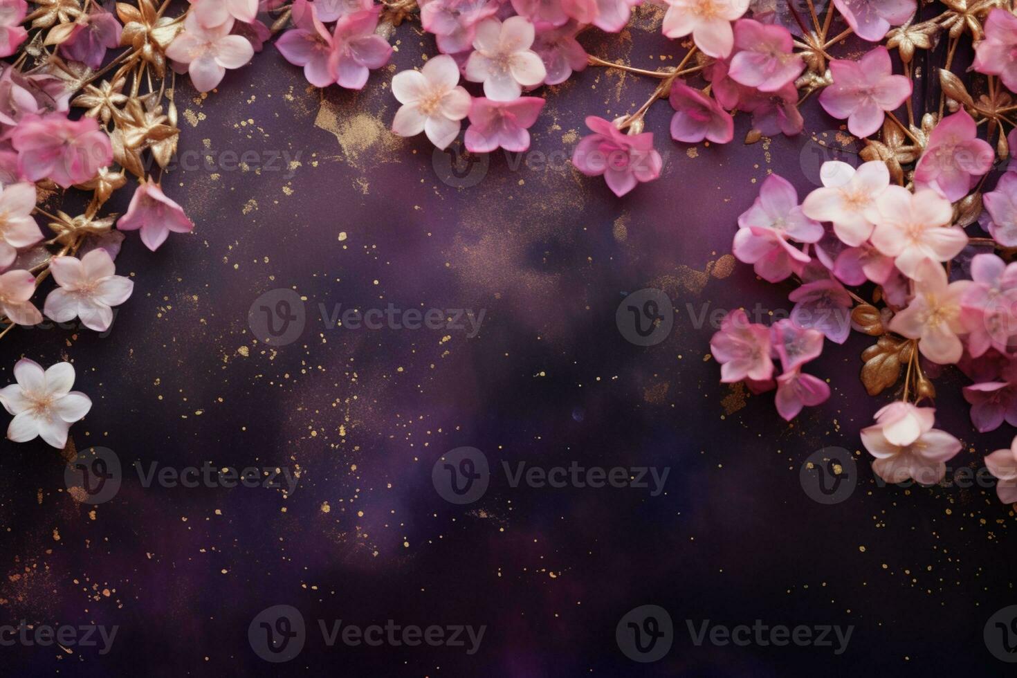 AI Generated purple flower background with copy space photo