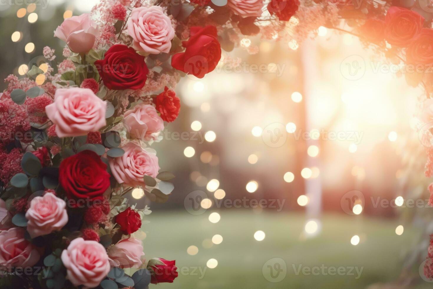 AI Generated Outdoor Roses with Copy Space photo
