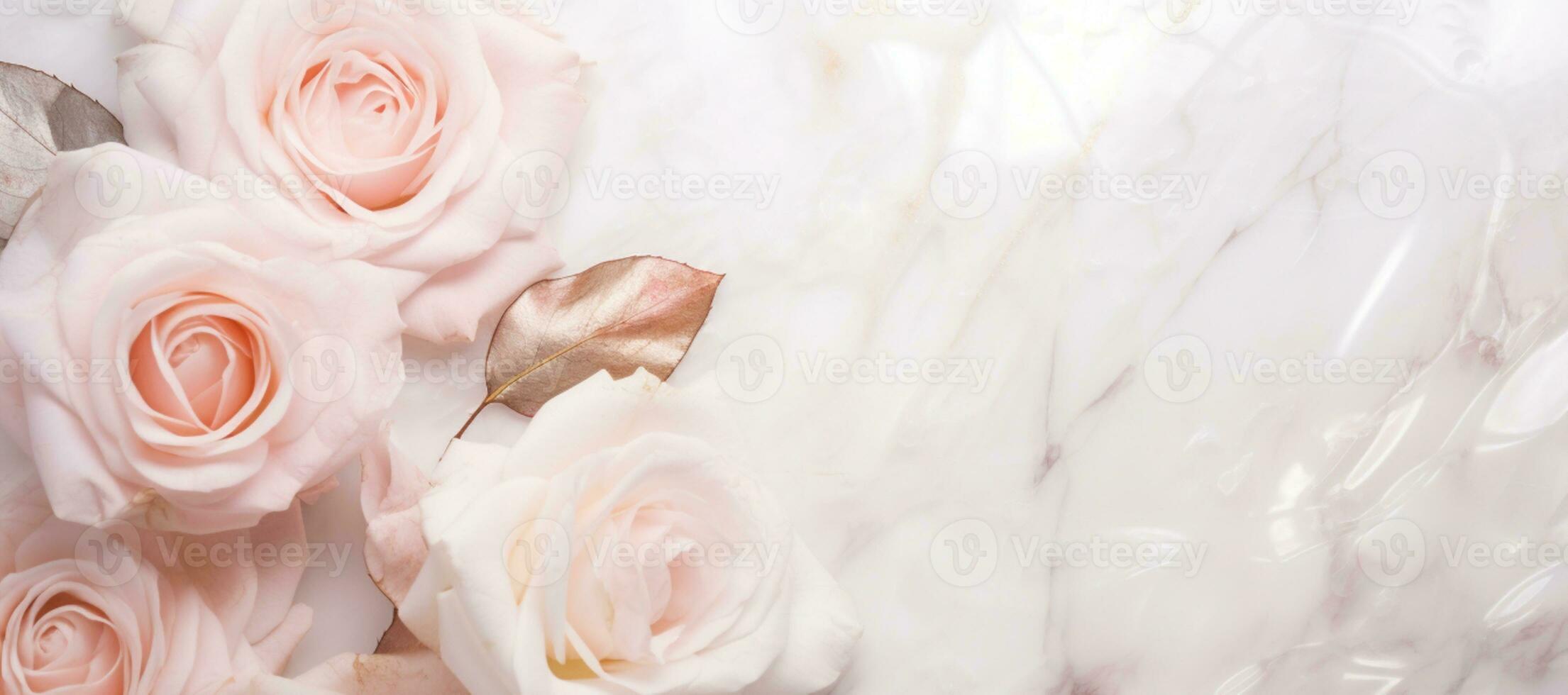 AI Generated Roses on Marble with Copy Space photo