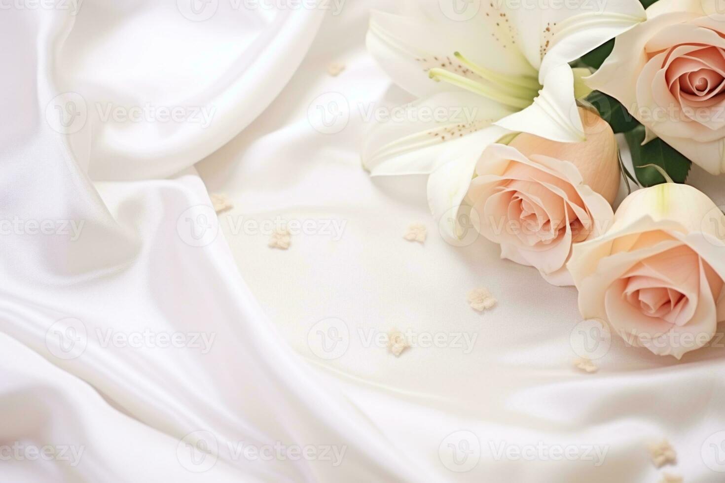 Ai Generated Roses on Fabric with Copy Space photo