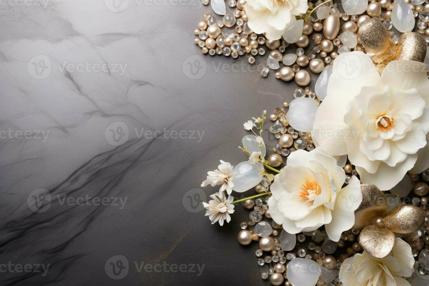 AI Generated Luxury Flowers and Gemstones with Copy Space photo