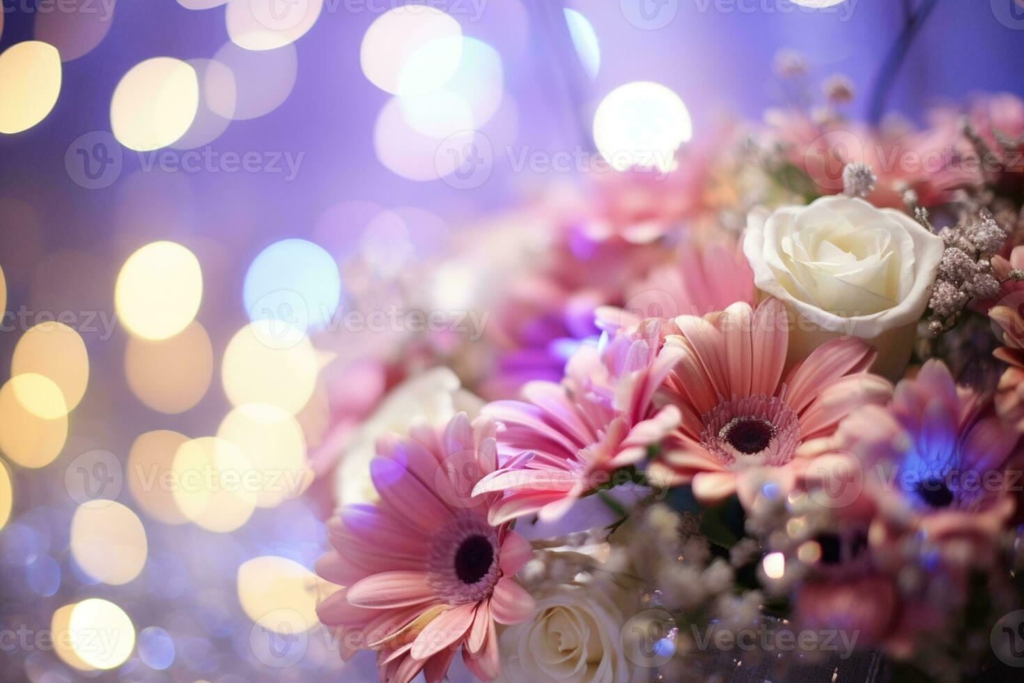 AI Generated Flower Background with Bokeh Lights and Copy Space photo