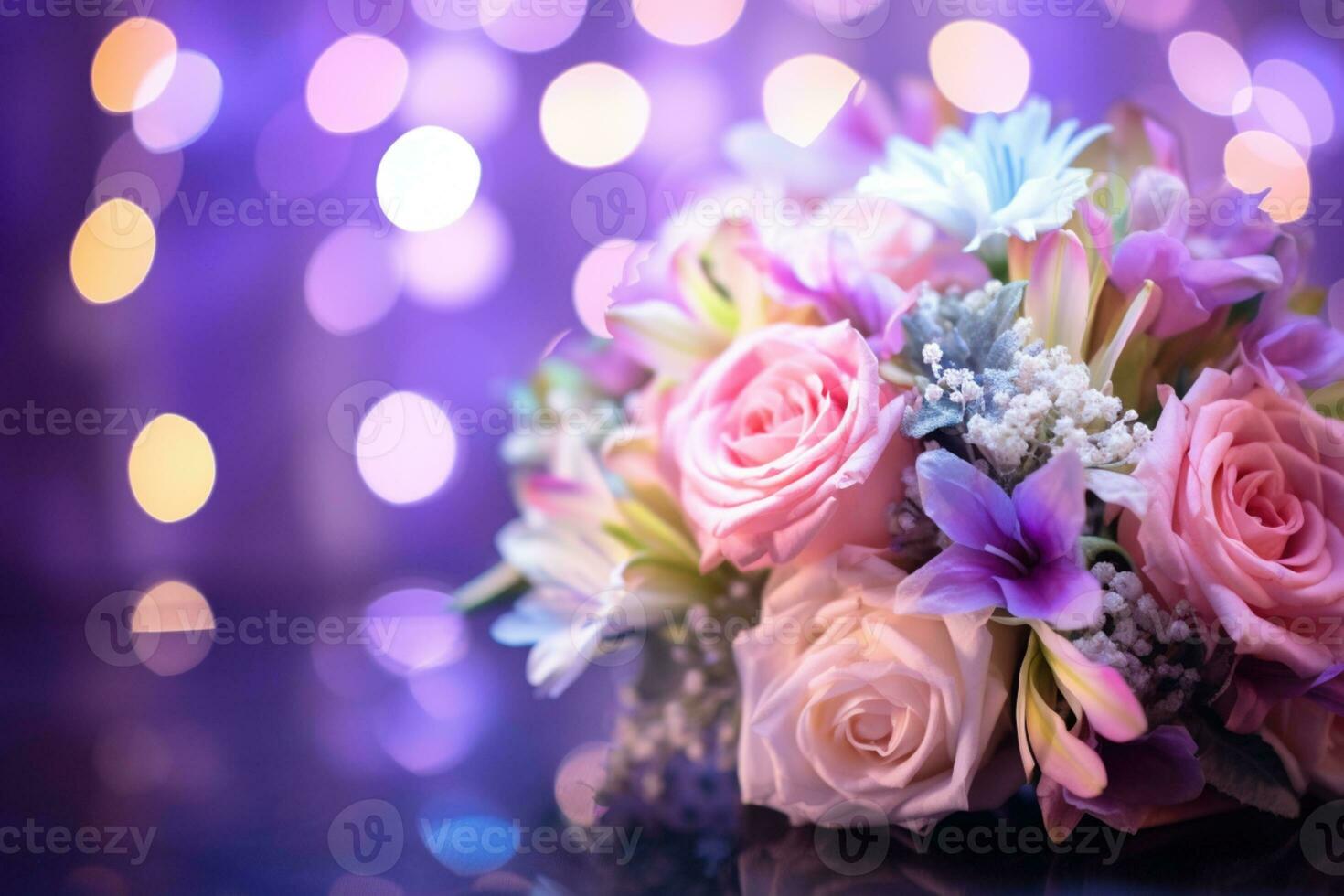 AI Generated Flower Background with Bokeh Lights and Copy Space photo