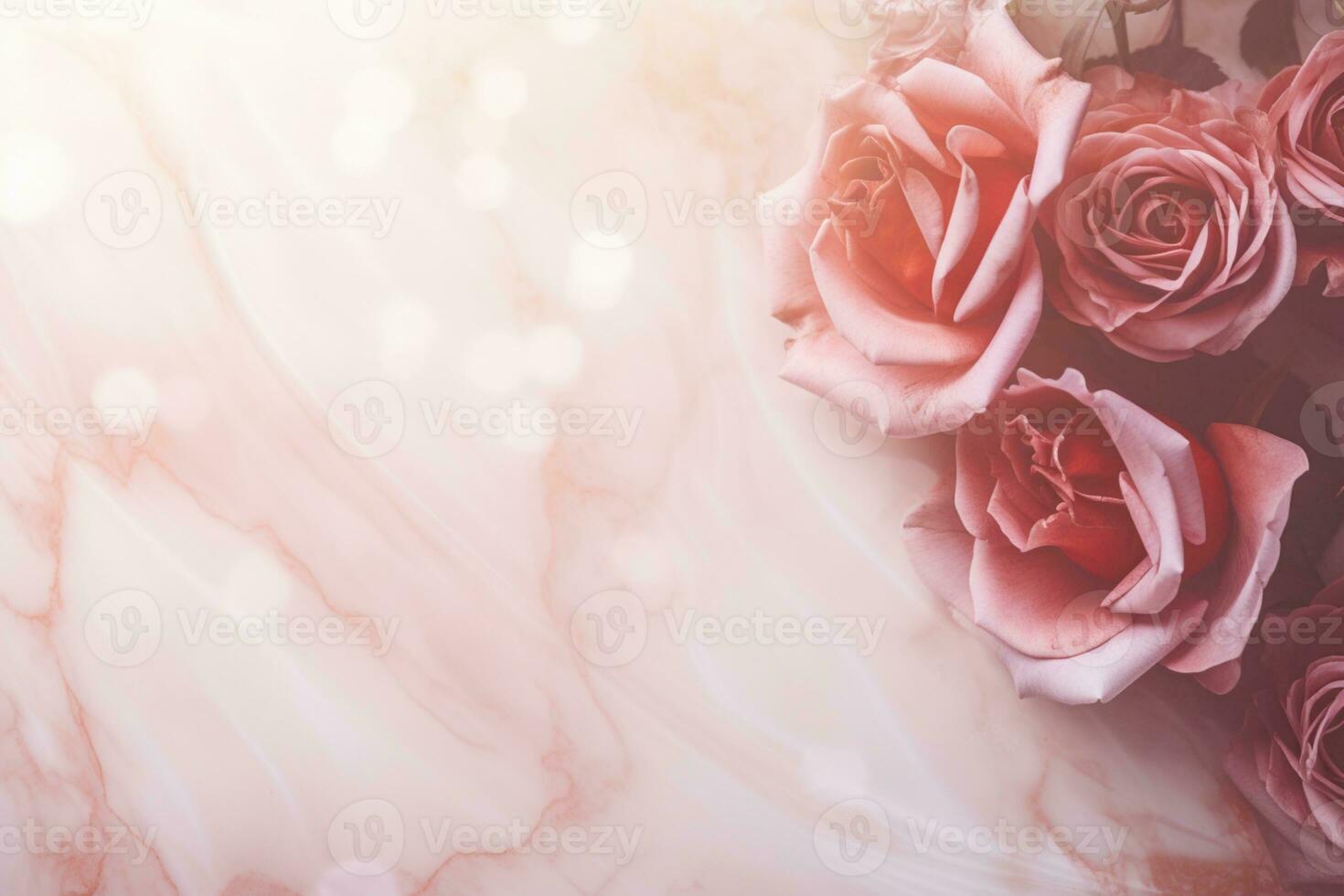 AI Generated Roses on Marble with Copy Space photo