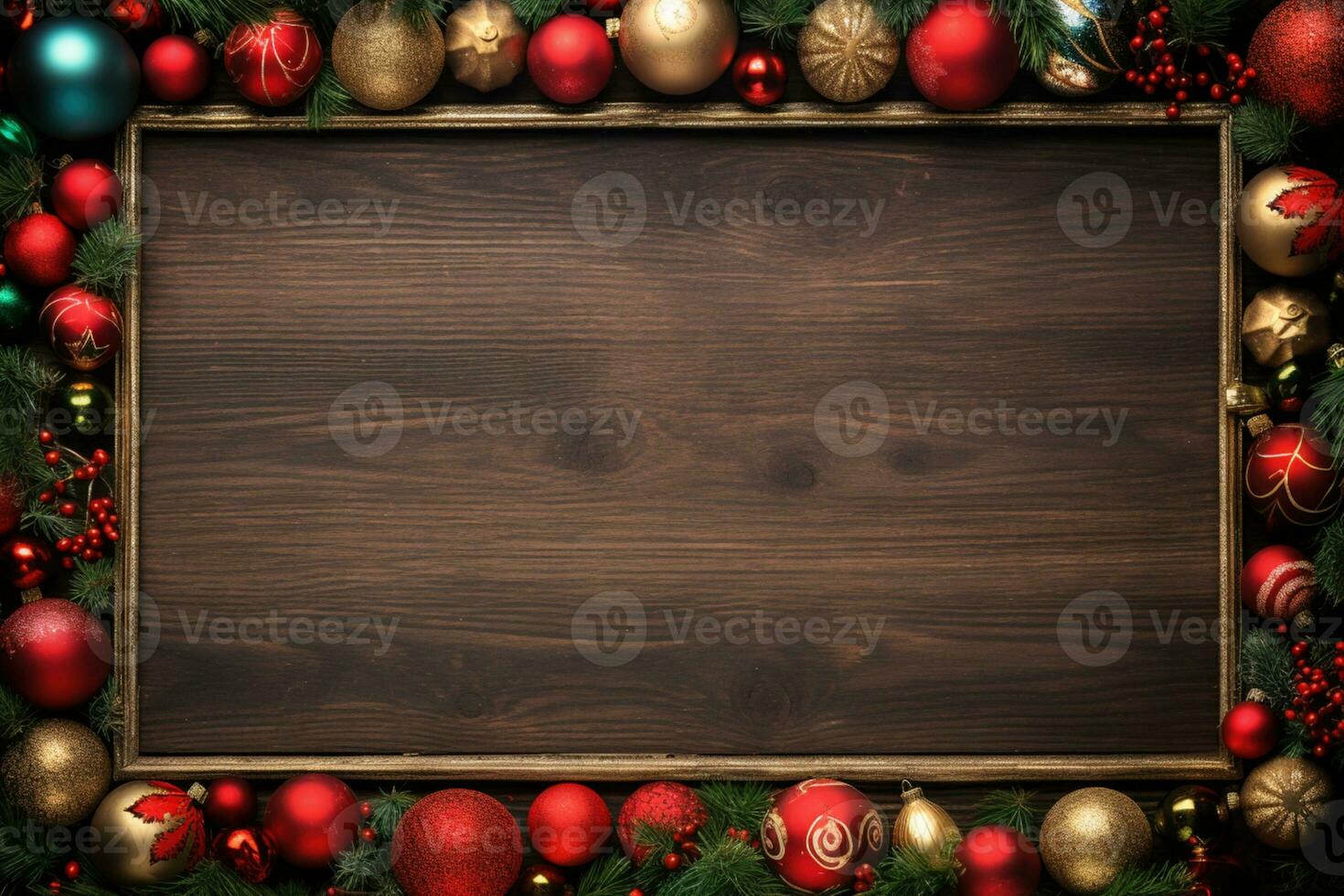 AI Generated Christmas Background with Baubles and copy space photo