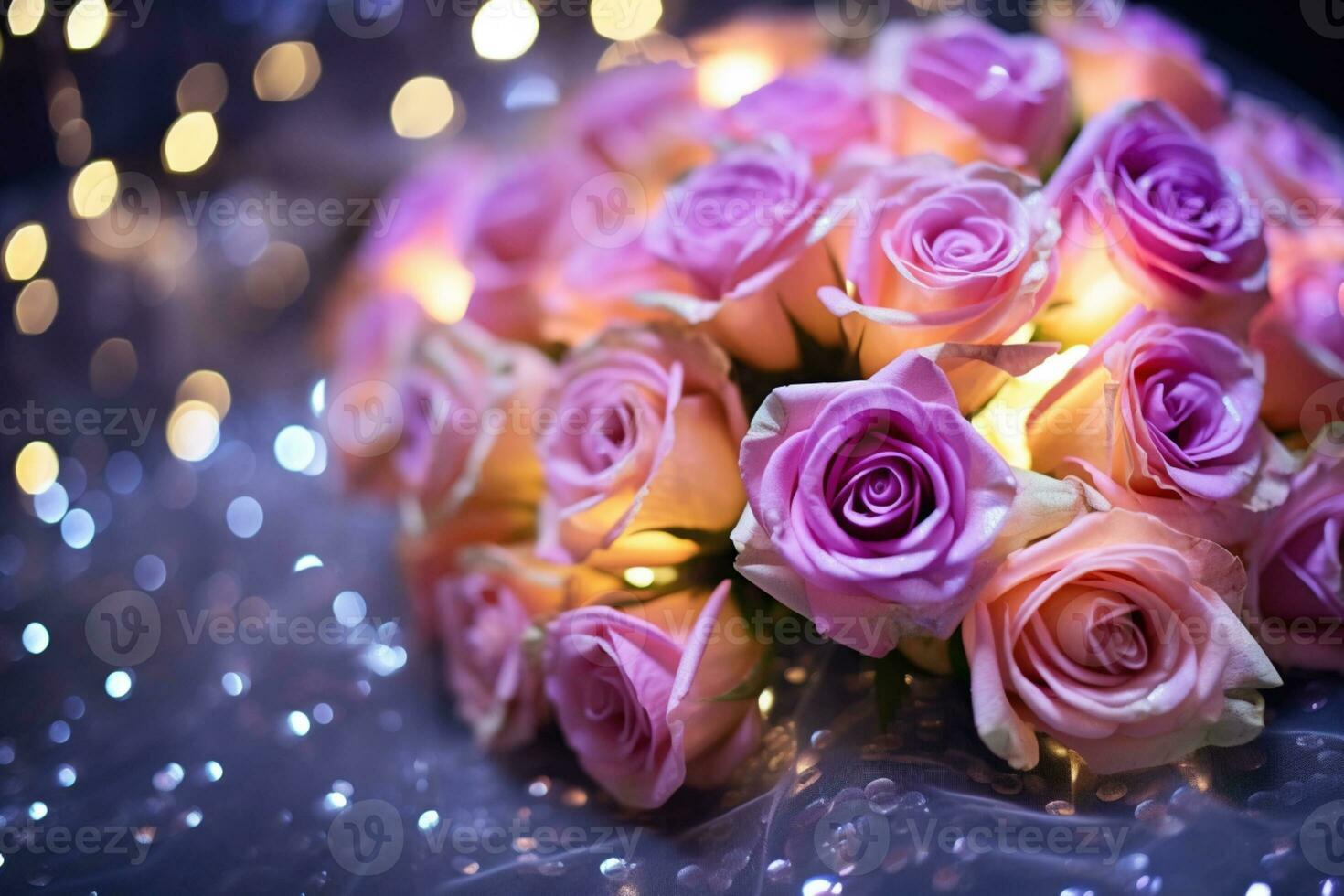 AI Generated Flower Background with Bokeh Lights and Copy Space photo