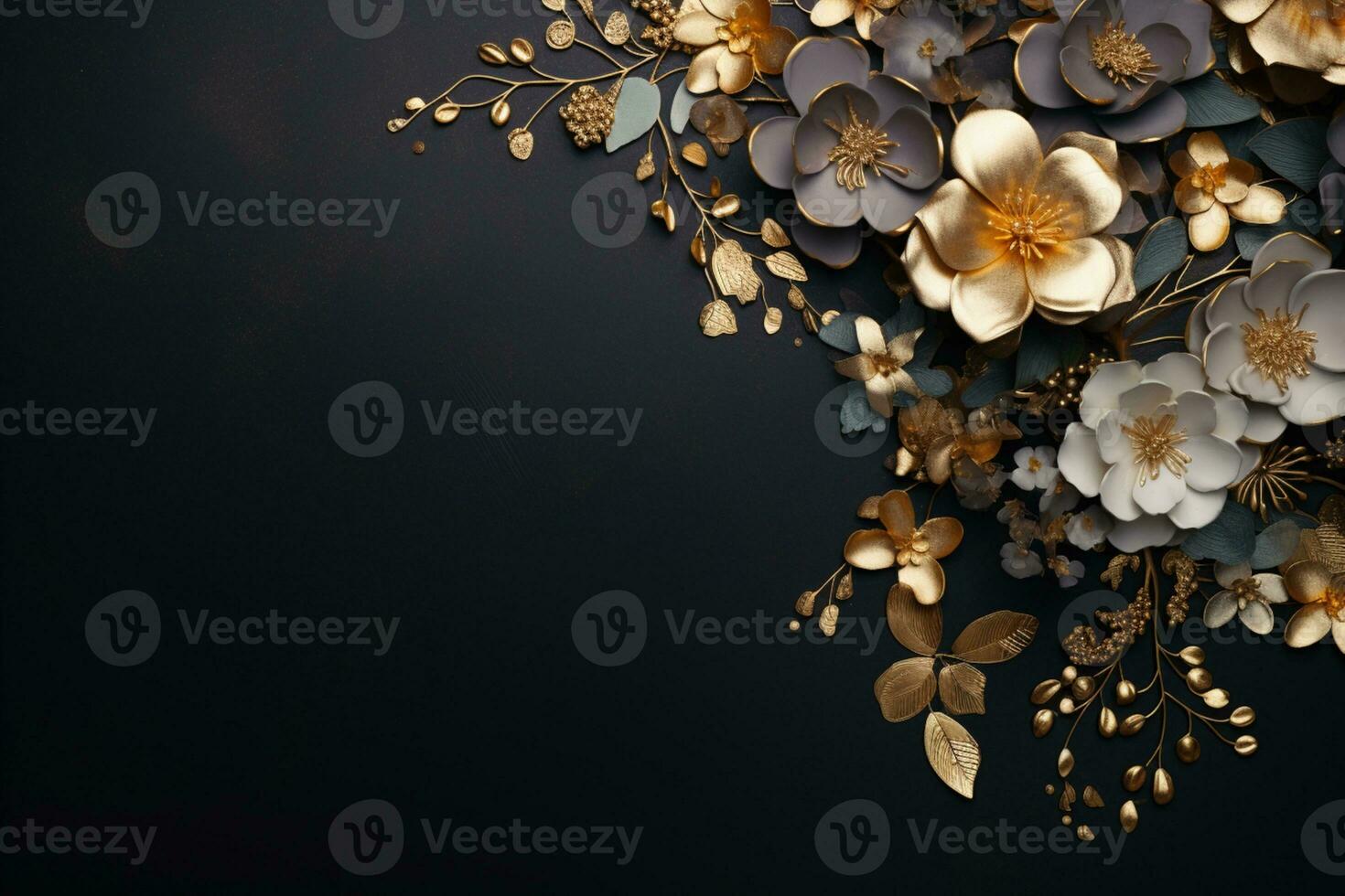AI Generated flowers on dark background with copy space photo