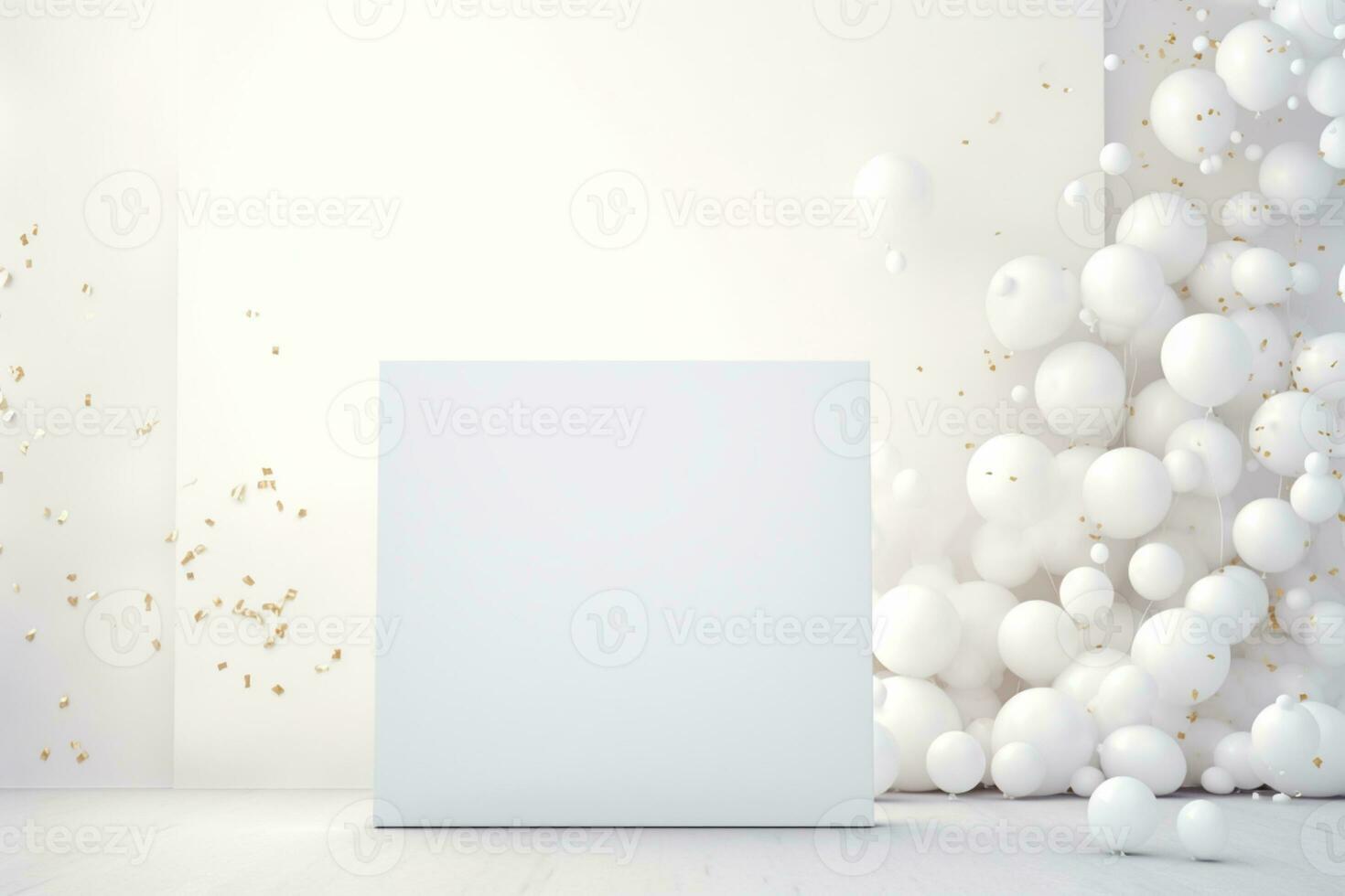 AI Generated white celebration background with balloons photo