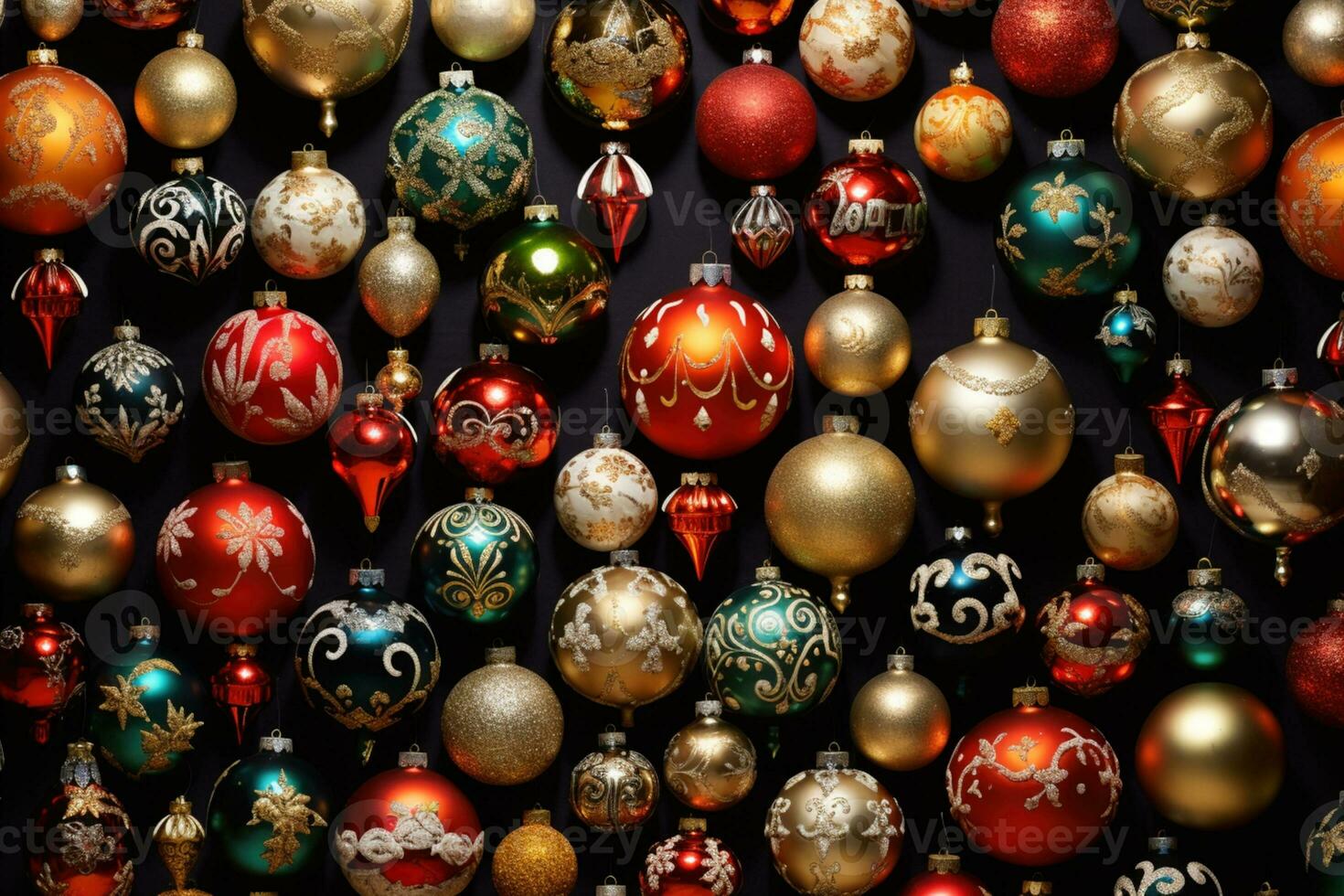 AI Generated Christmas Background with Baubles and copy space photo