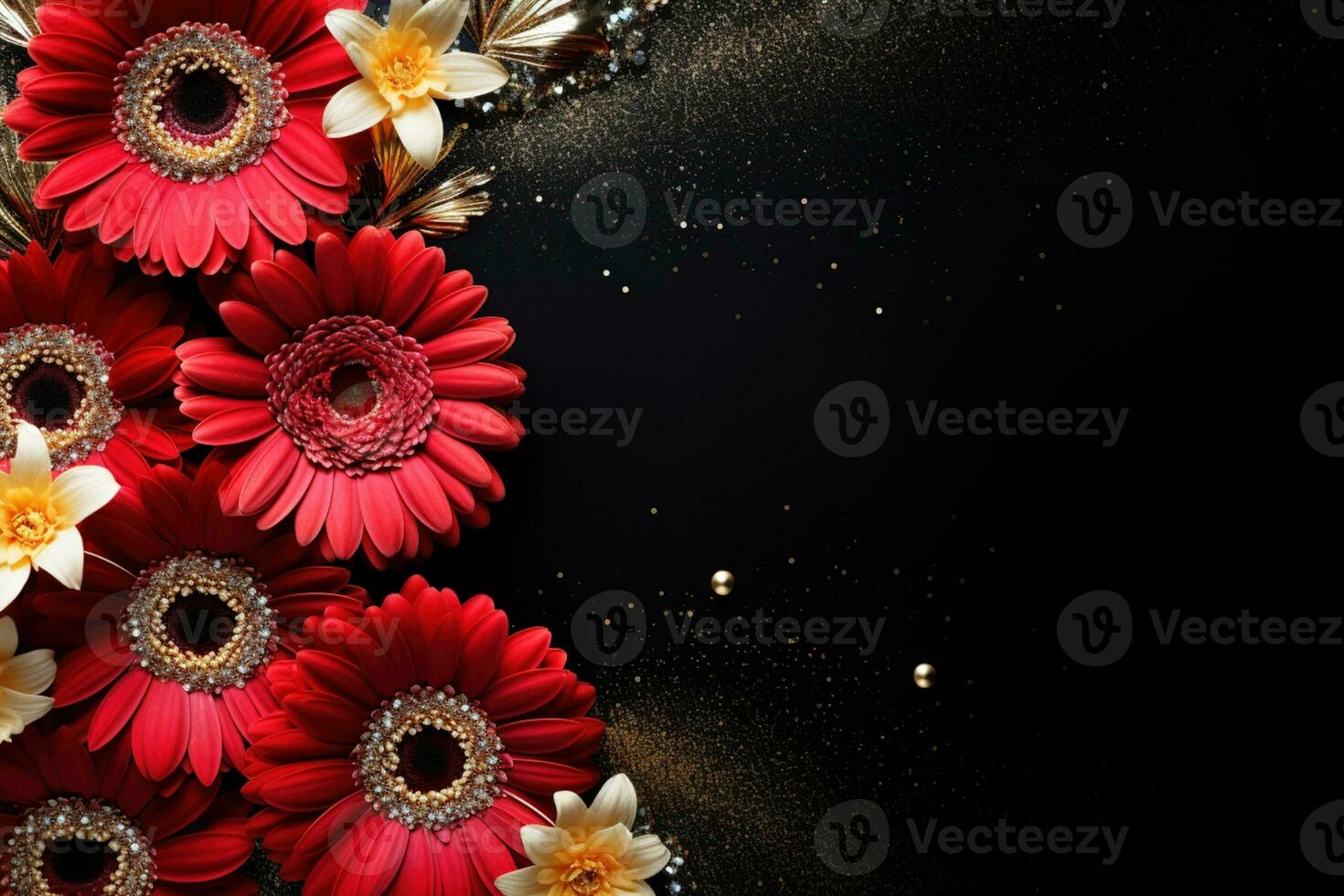 AI Generated flowers on dark background with copy space photo