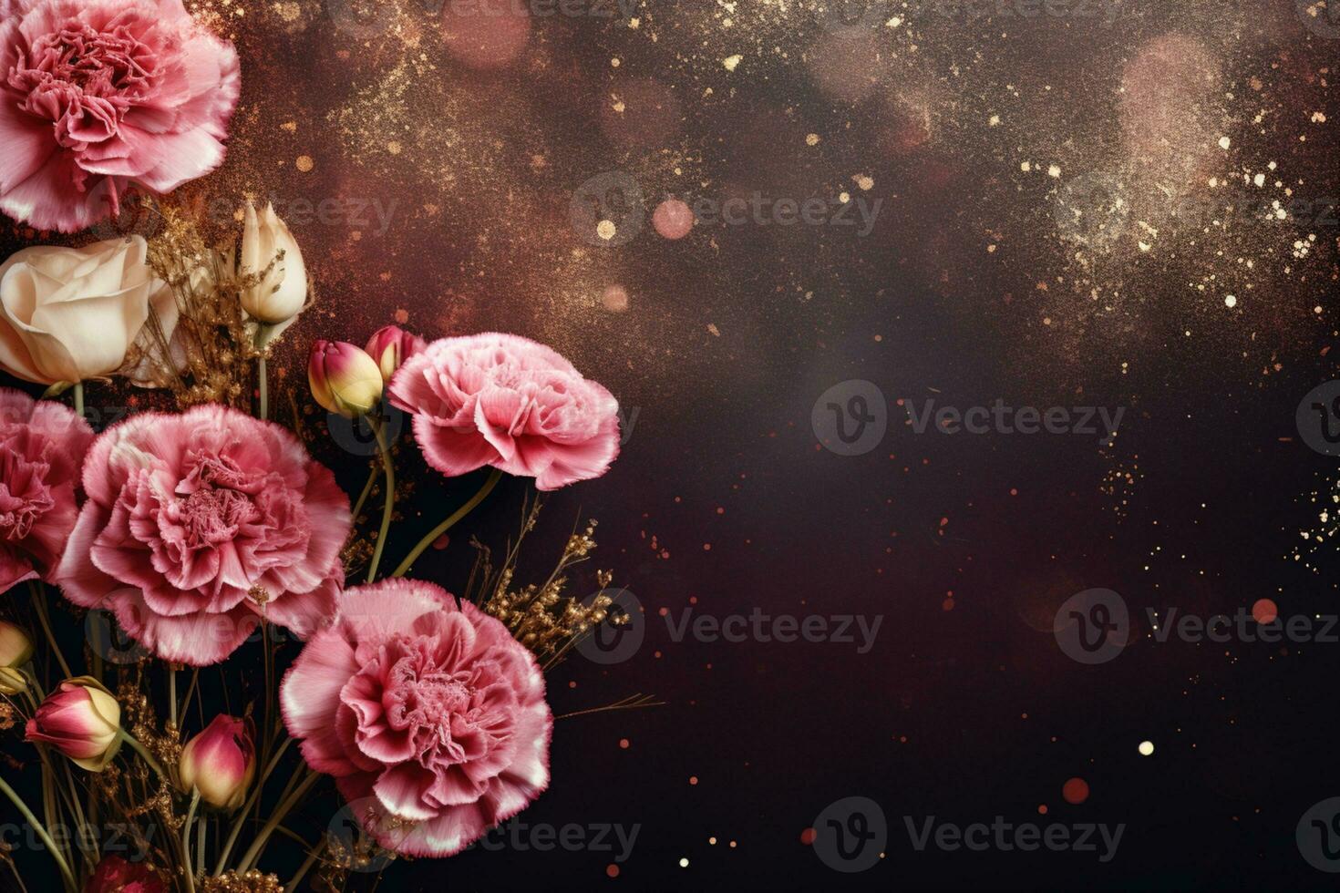 AI Generated flowers on dark background with copy space photo