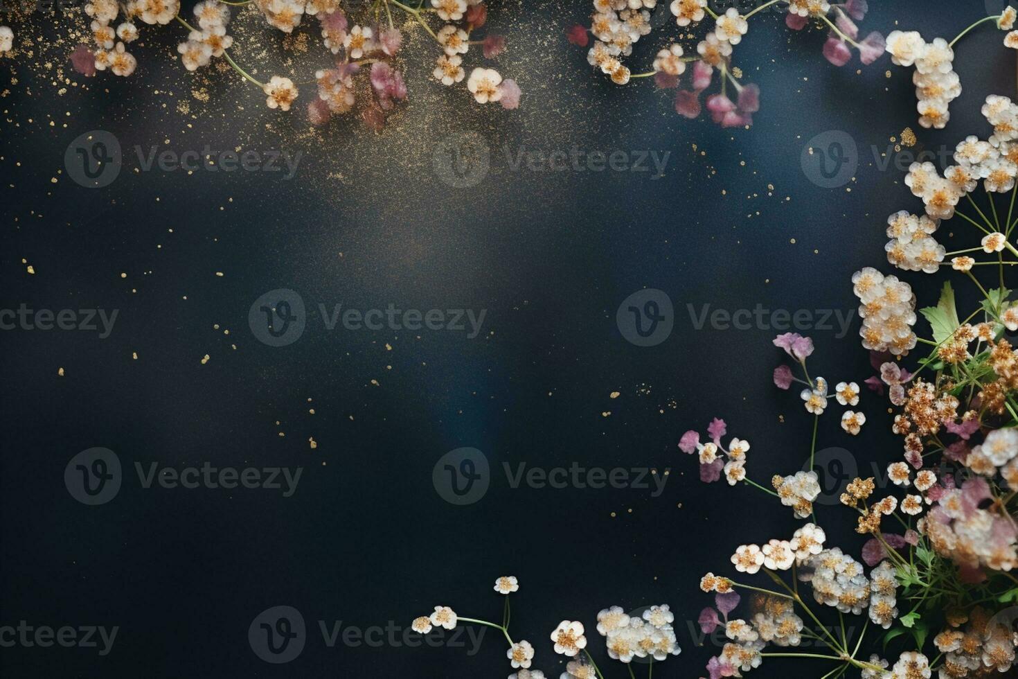 AI Generated flowers on dark background with copy space photo