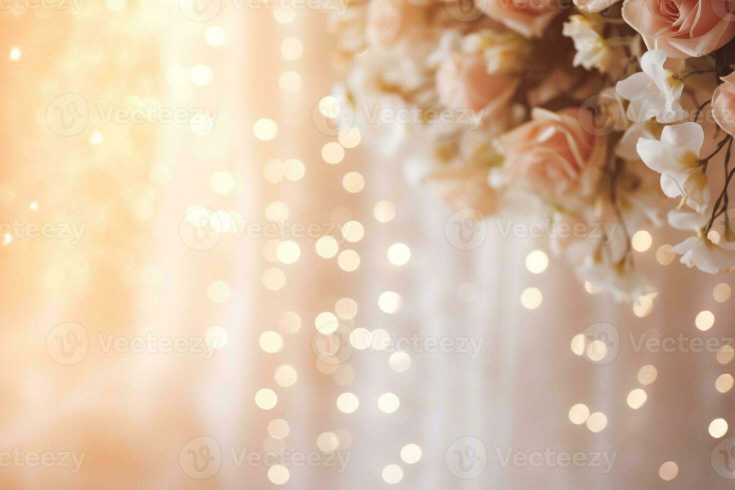 AI Generated Flower Background with Bokeh Lights and Copy Space photo