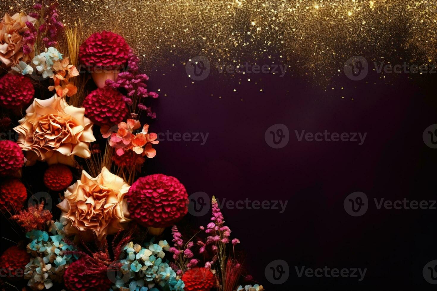 AI Generated flowers on dark background with copy space photo
