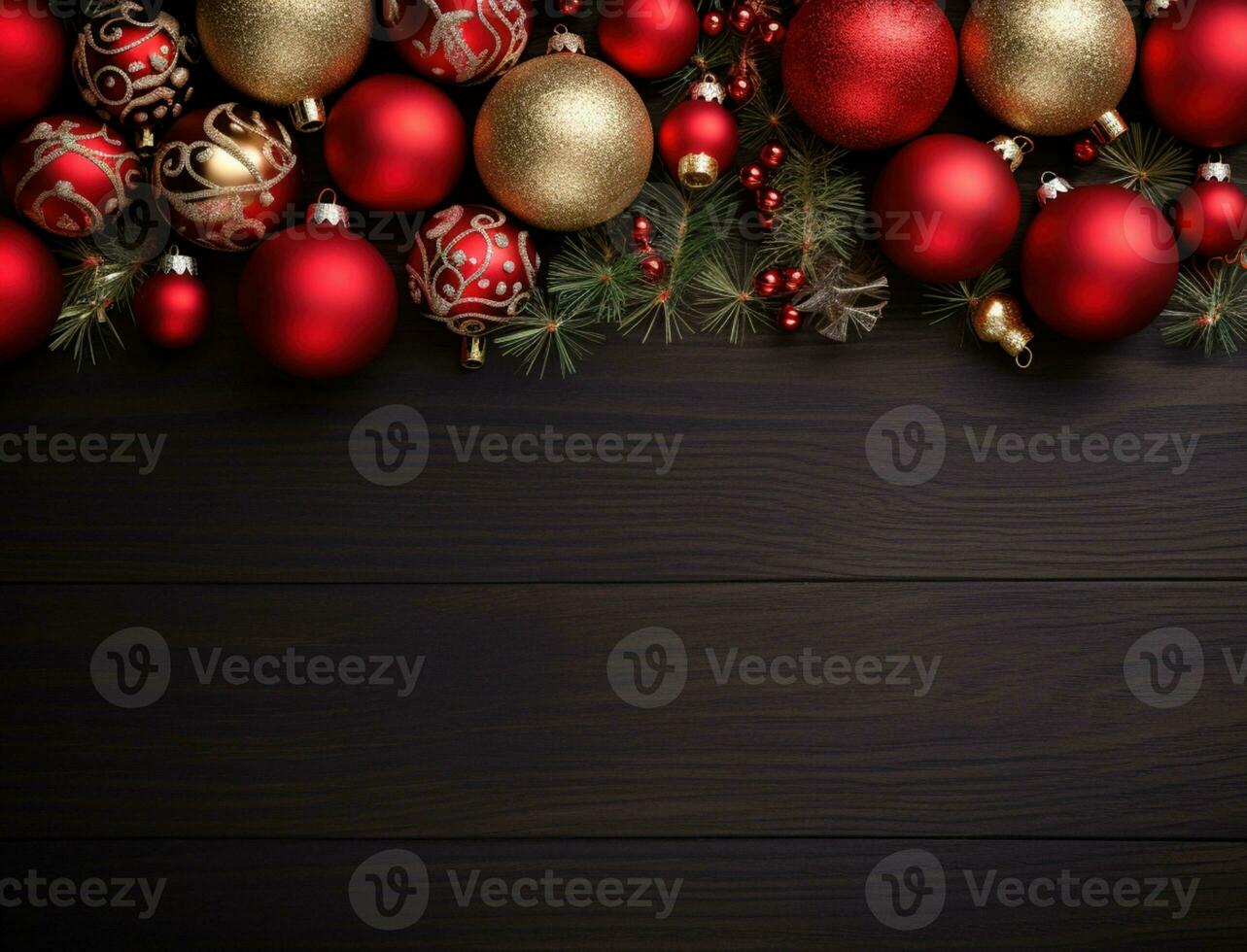 AI Generated Christmas Background with Baubles and copy space photo